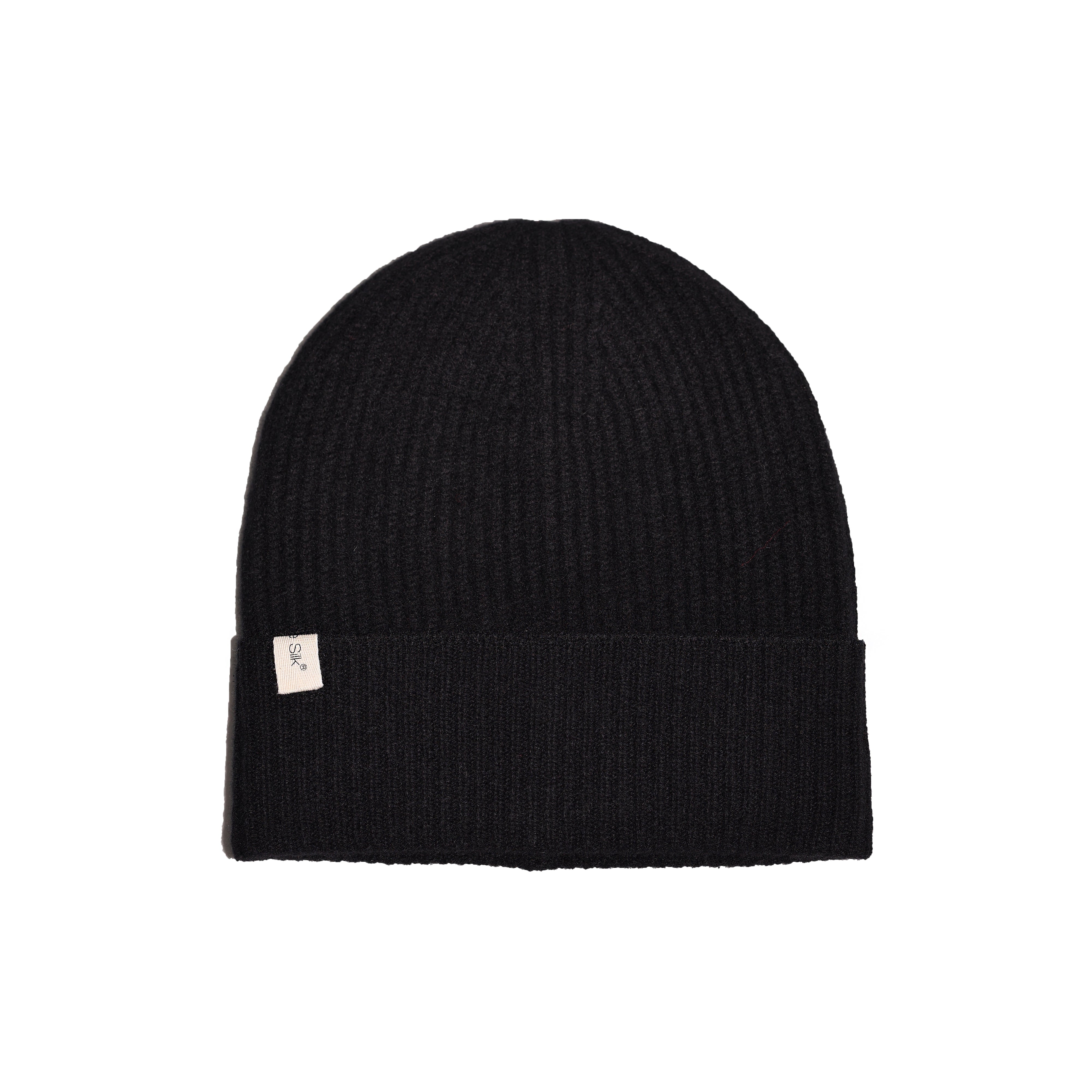 Cashmere Ribbed Beanie Black