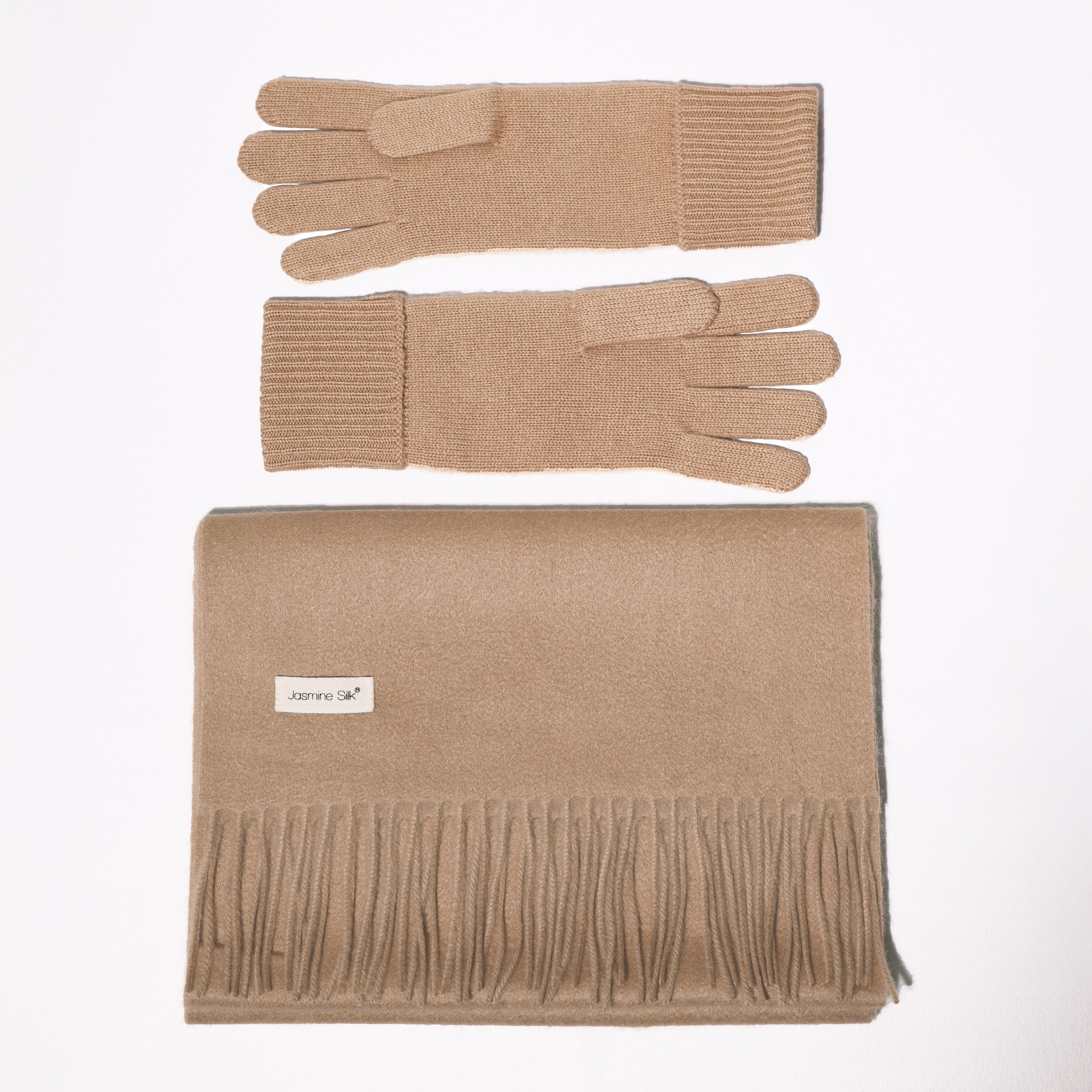 Ladies Cashmere Scarf & Gloves Gift Box Camel