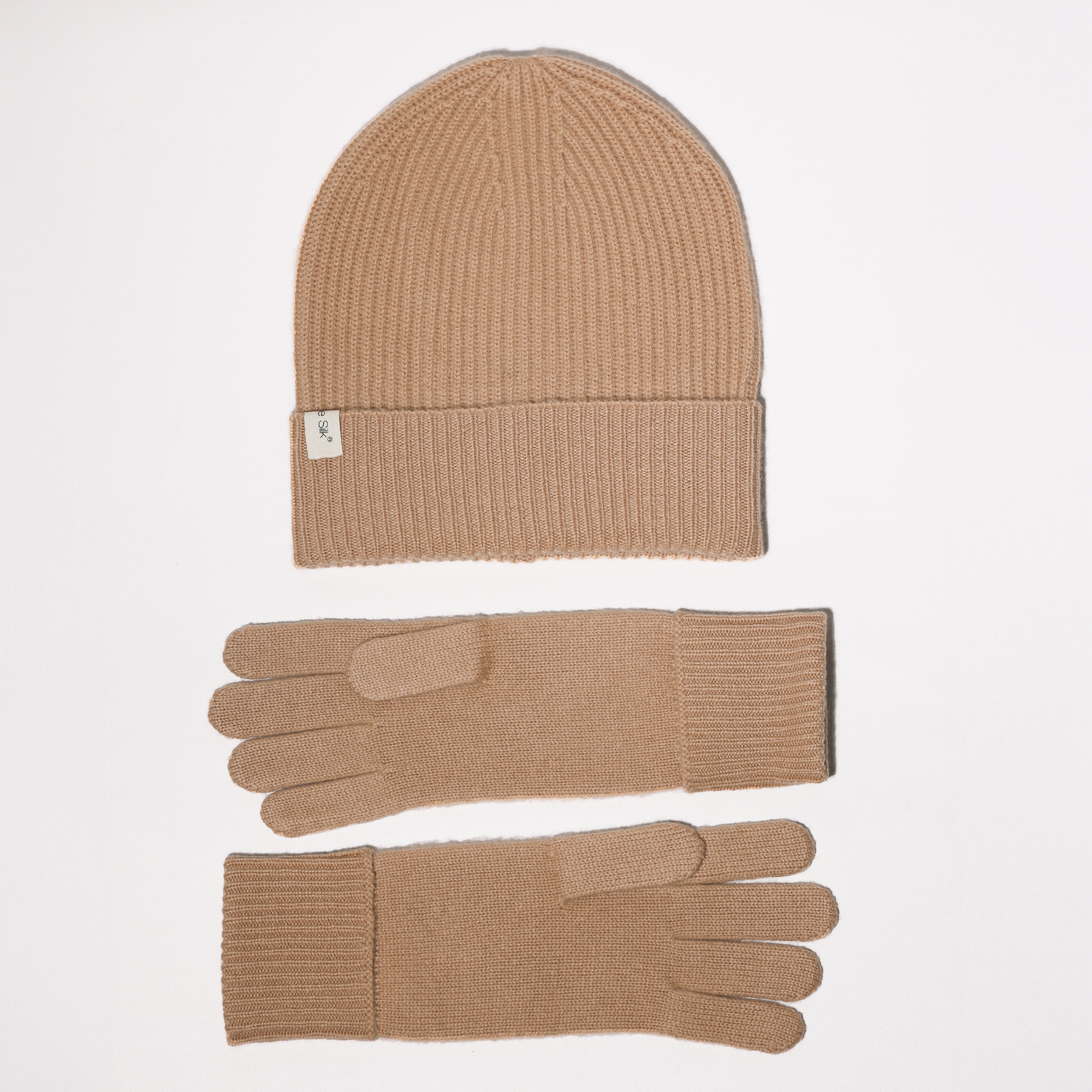 Ladies Cashmere Beanie & Glove Gift Box Camel