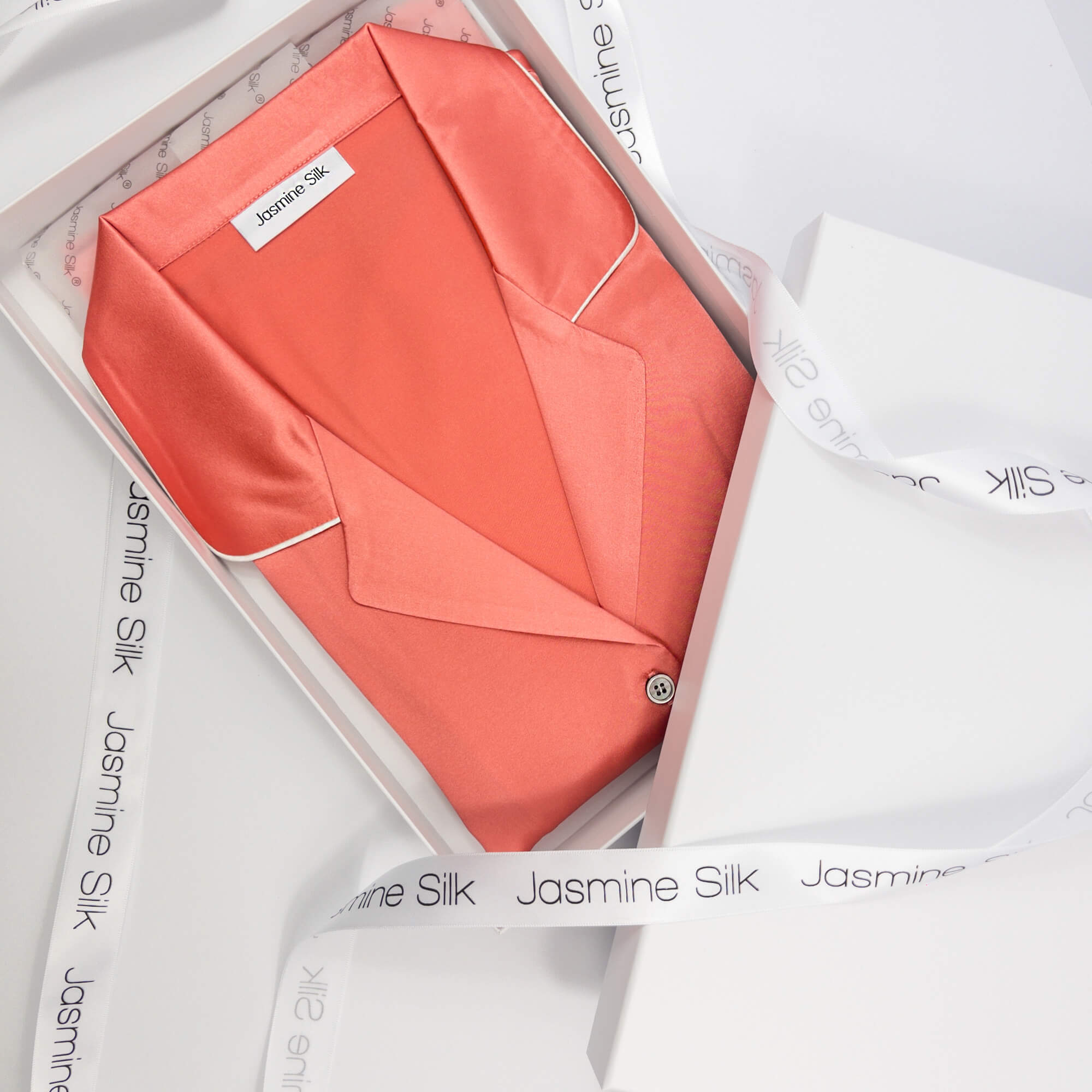 Womens Silk Short Pyjamas Set Coral