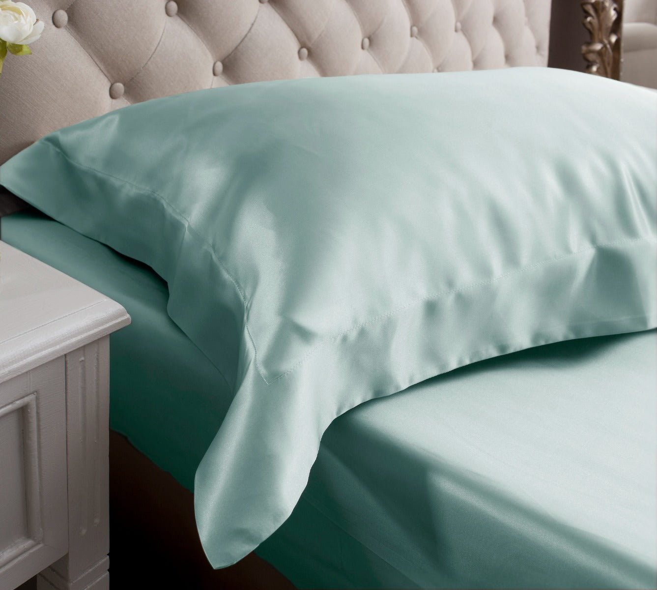Duck Egg Oxford Square Silk Pillowcase