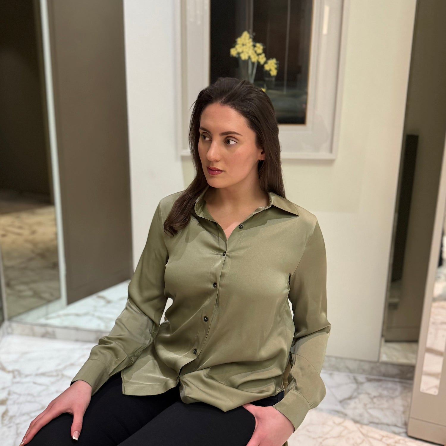 Ladies Khaki Silk Blouse