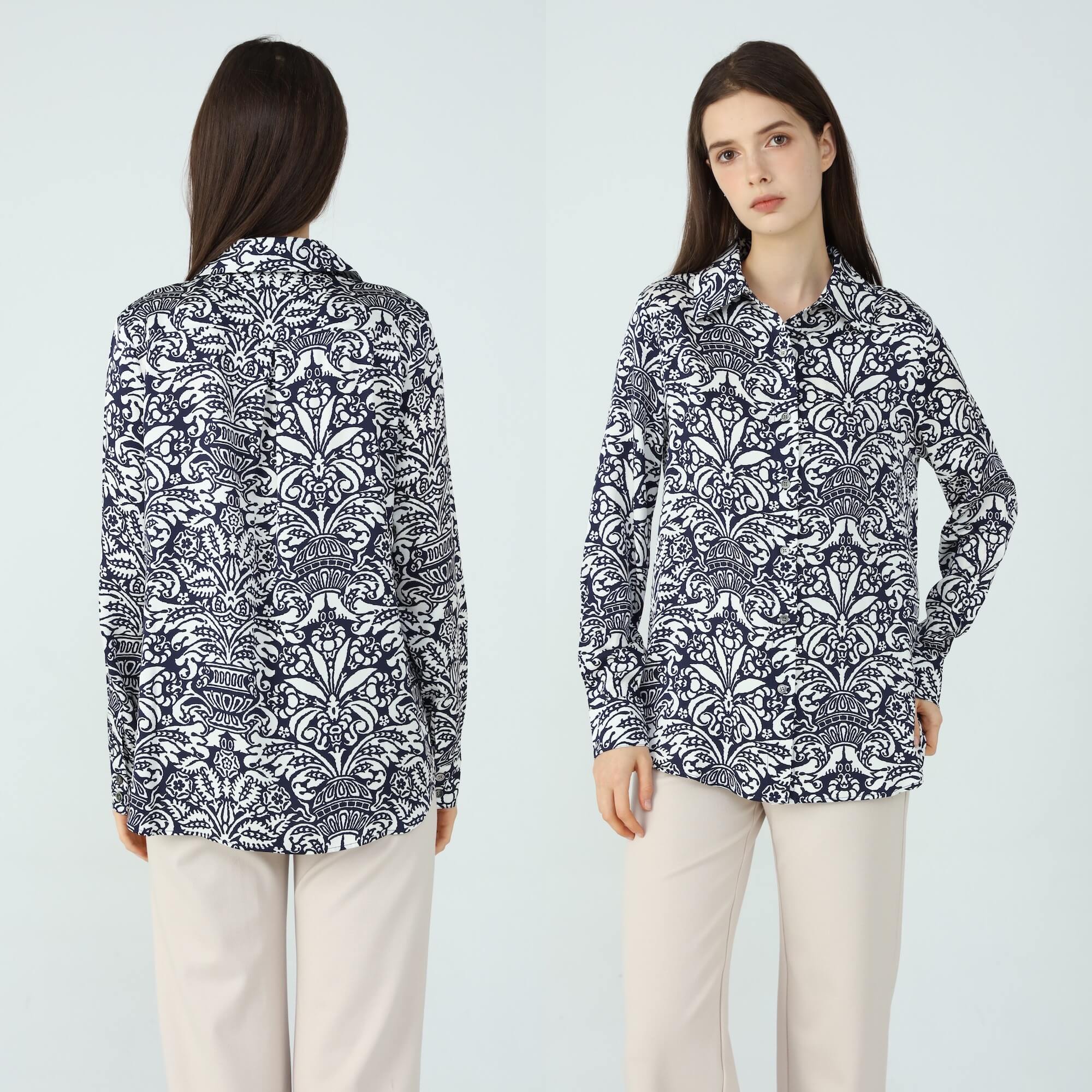 Womens Silk Blouse Indigo Coral