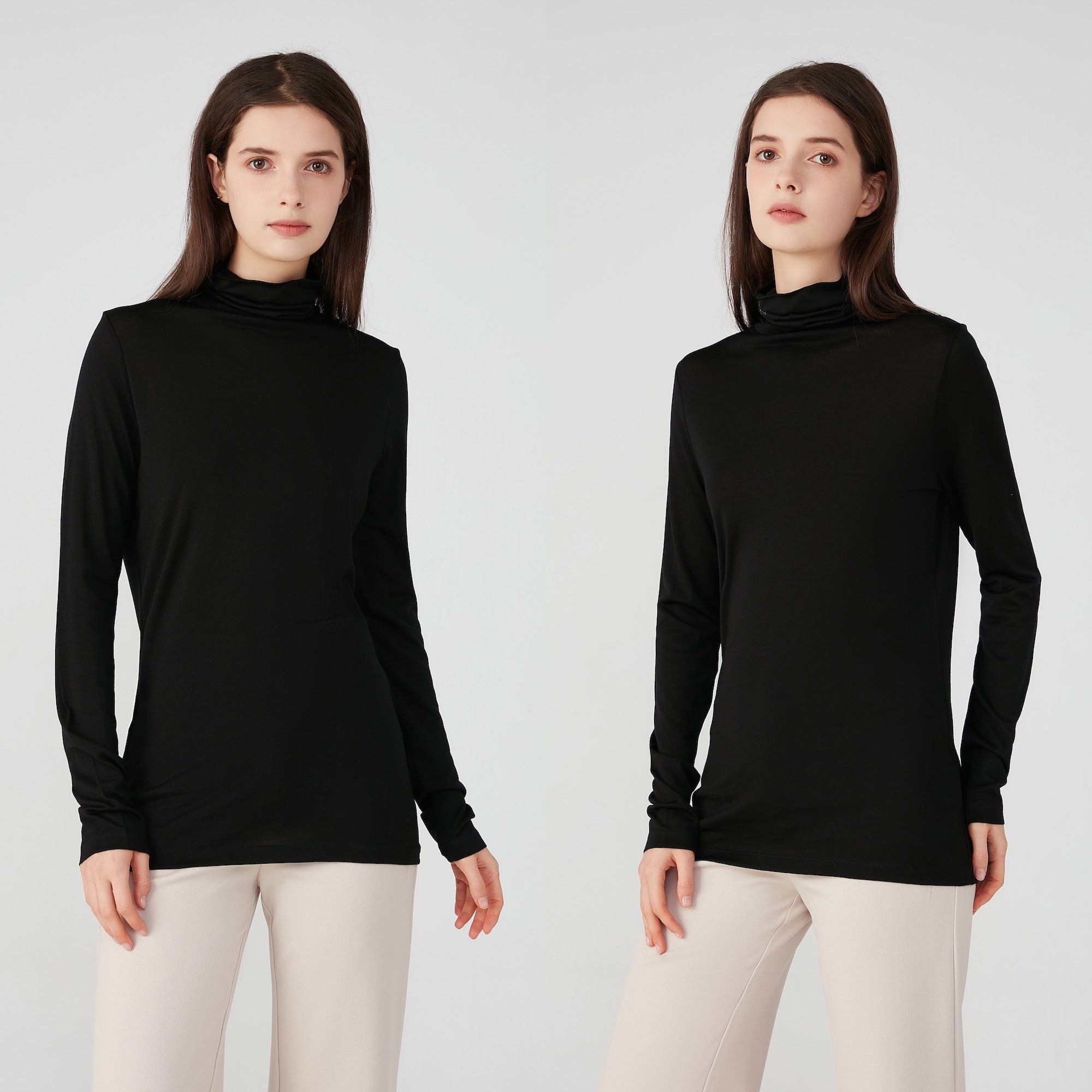 Ladies Silk Wool Turtle Neck Long Sleeved Top Black