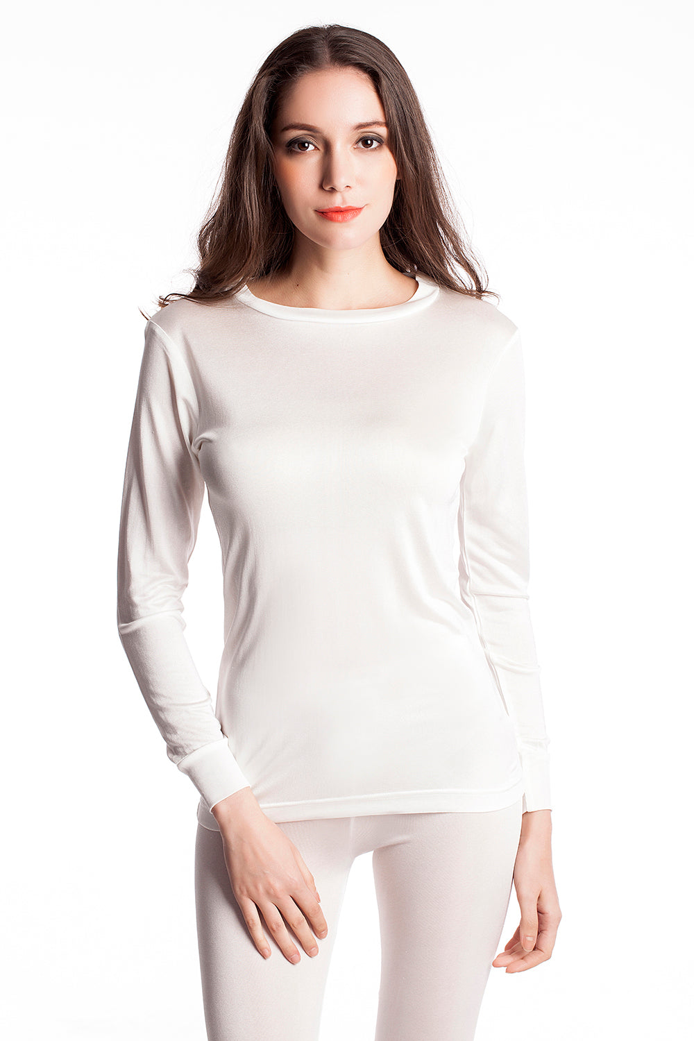 Ladies Pure Silk Ivory Thermal Top