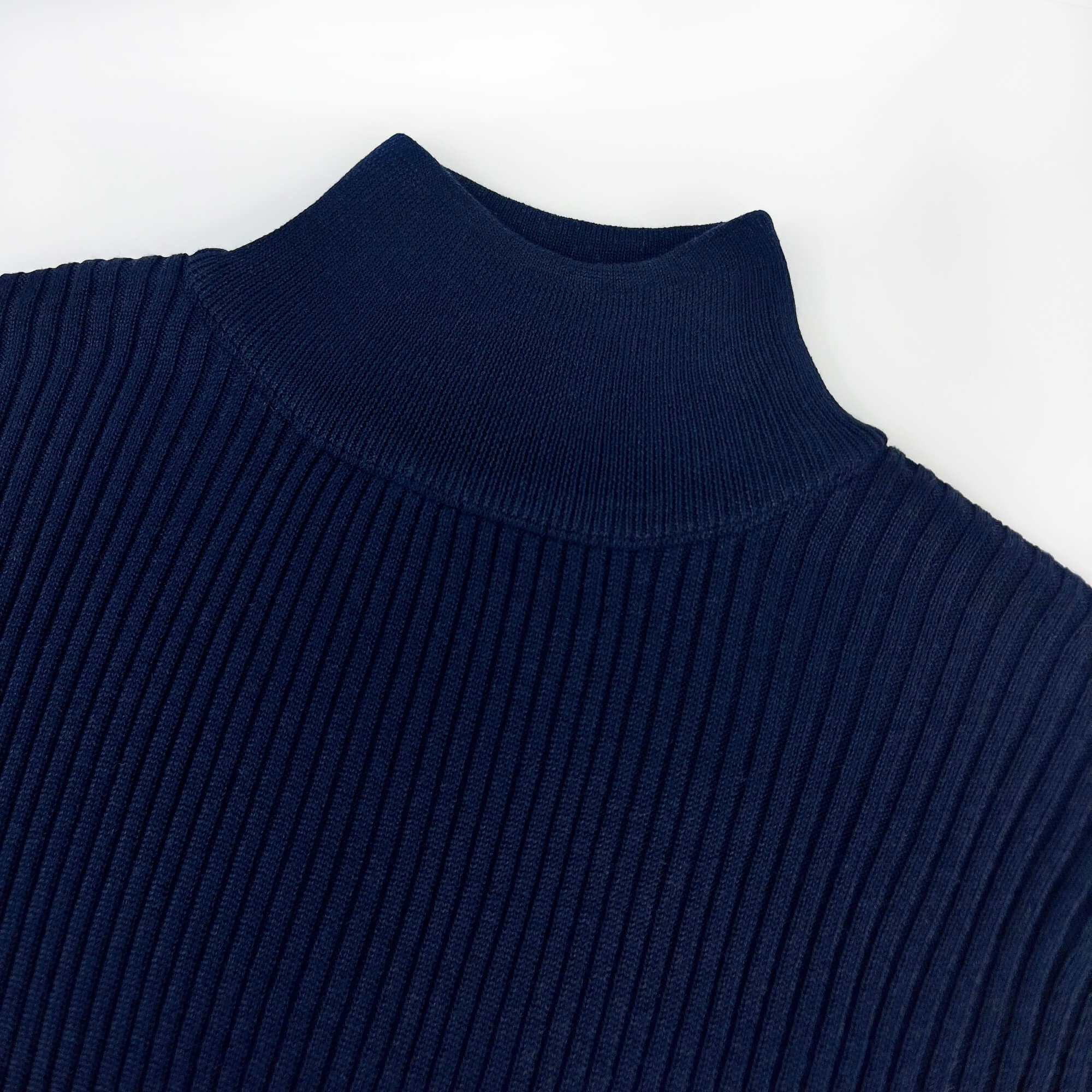 Ladies Silk Ribbed Turtle Neck Top - Navy