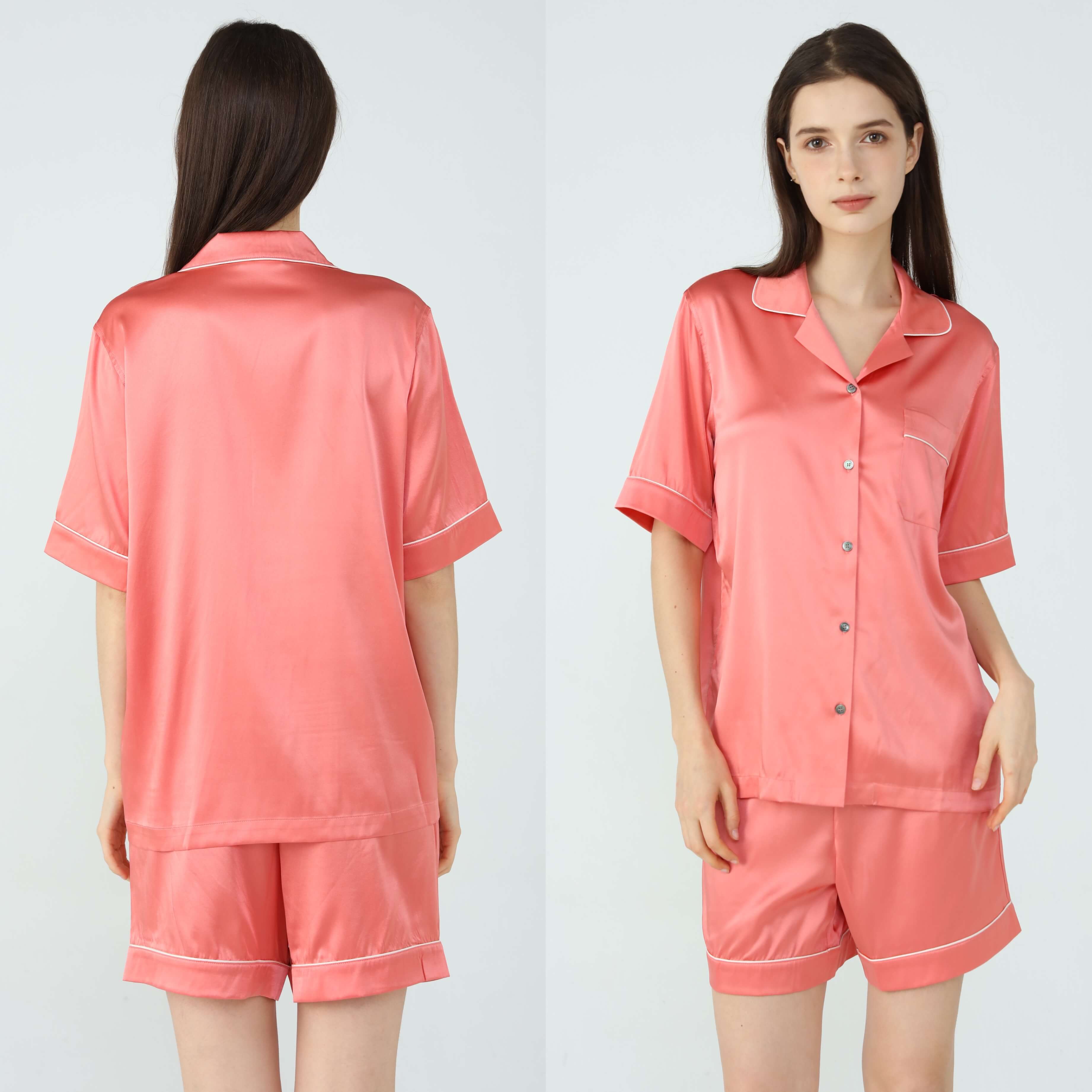 Womens Silk Short Pyjamas Set Coral