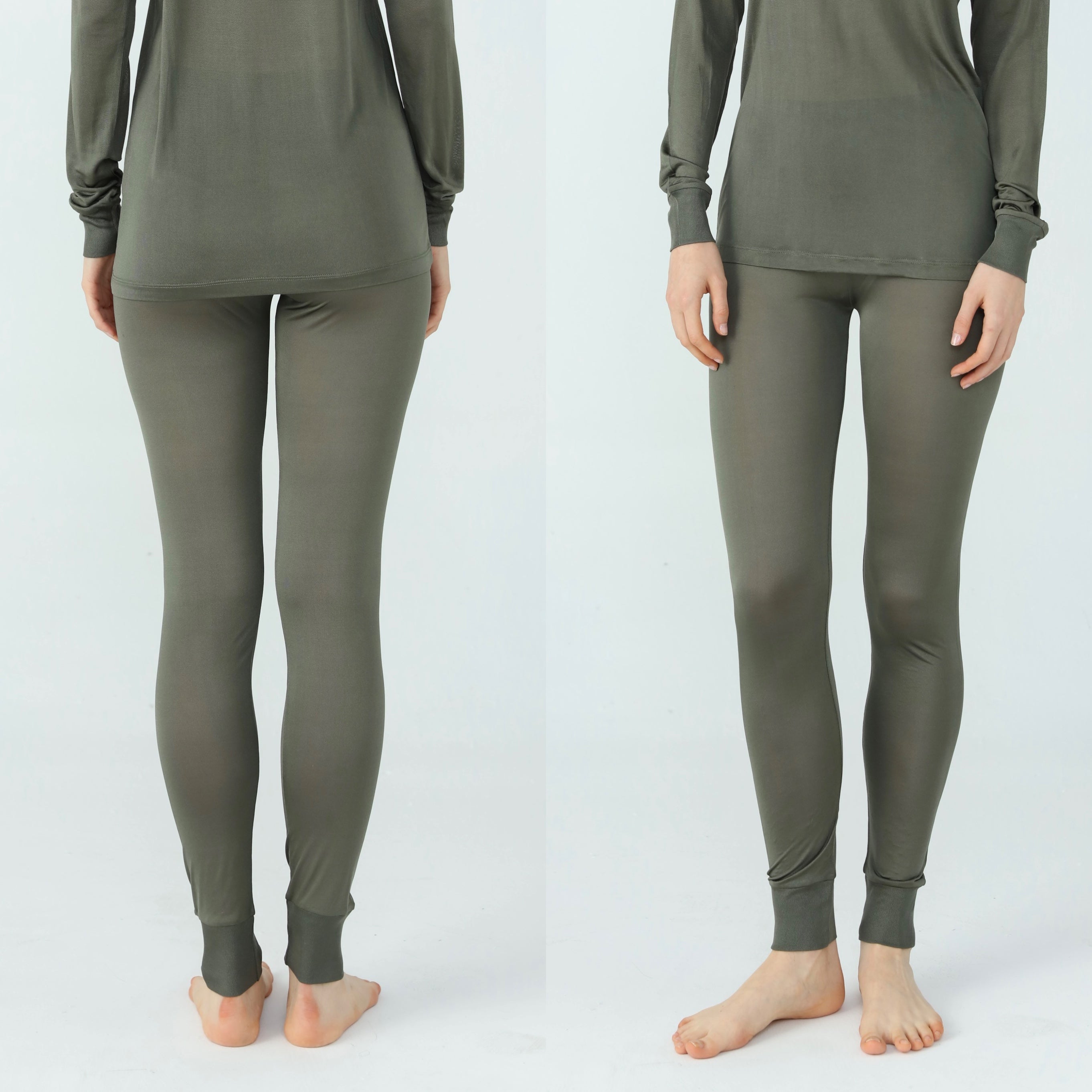 Womens Pure Silk Khaki Long Johns