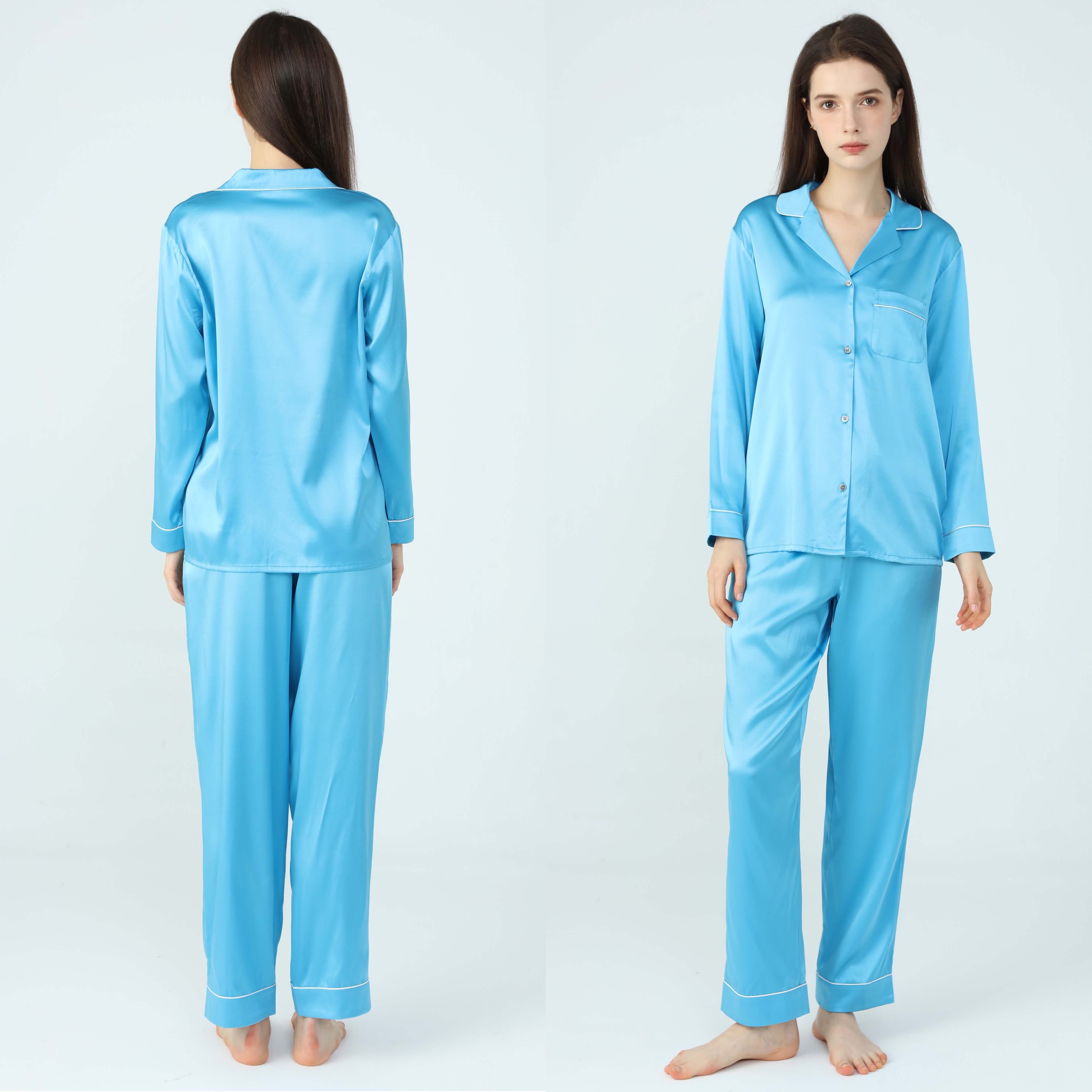 Ladies Pure Silk Blue Pyjamas