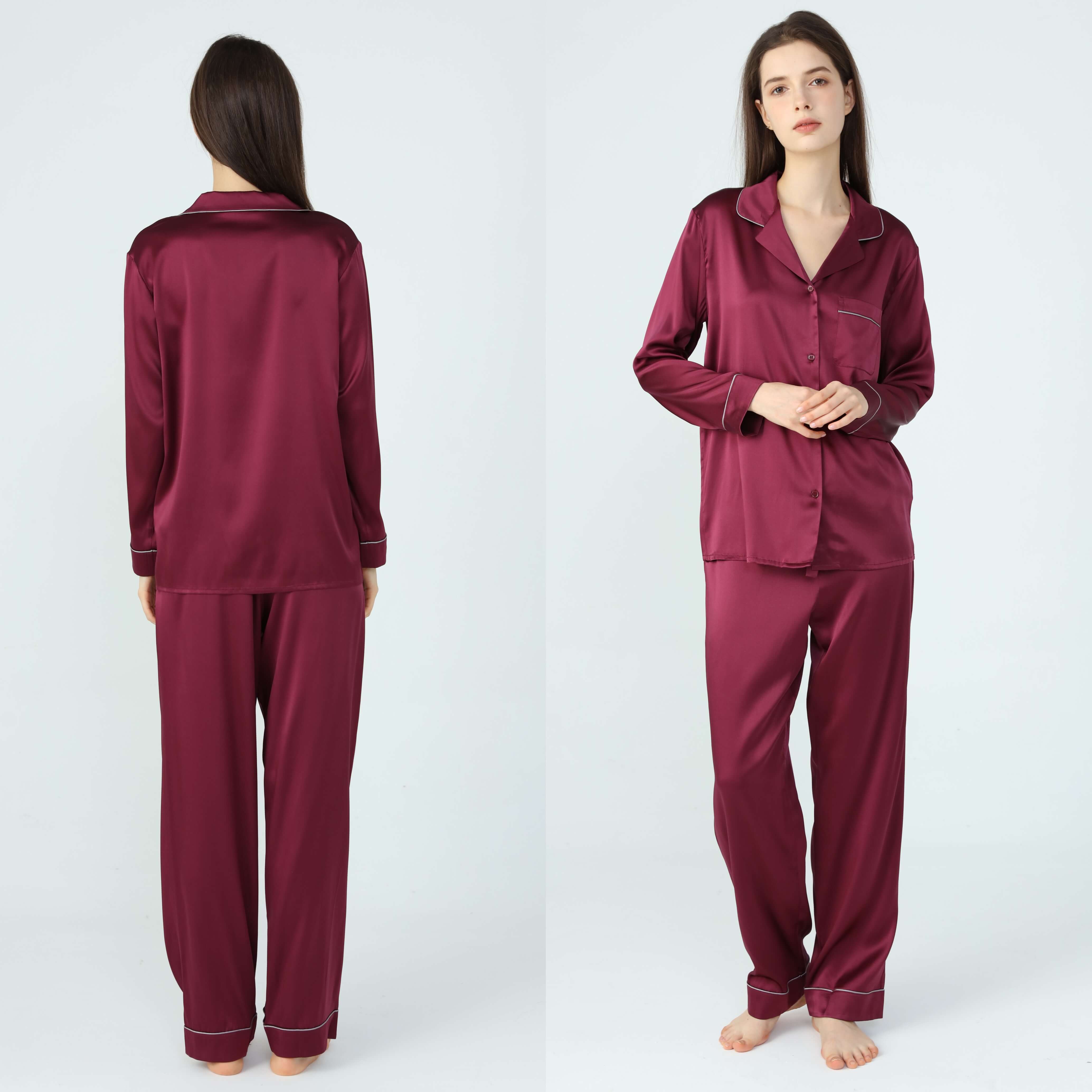 Ladies Pure Silk Burgundy Pyjamas