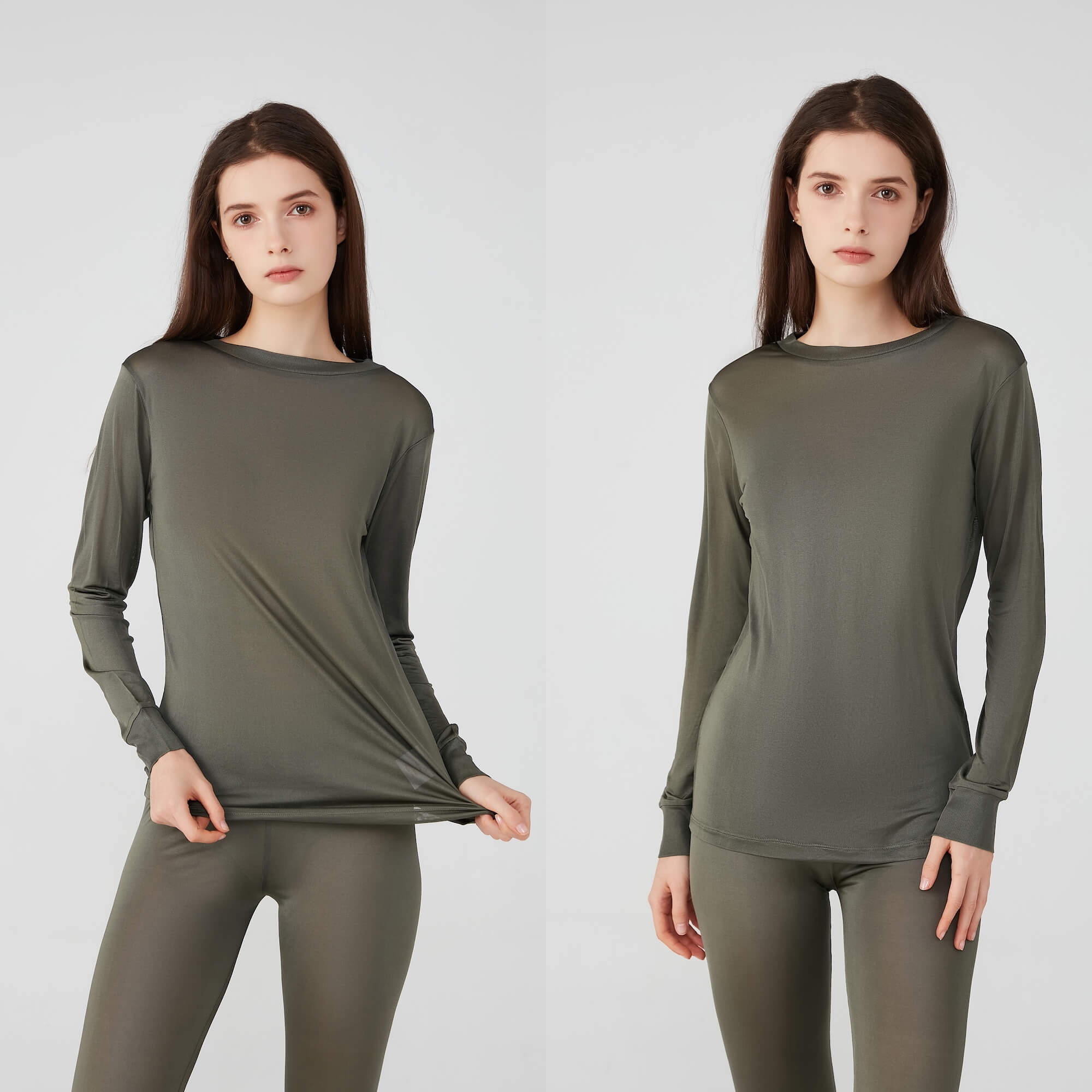 Ladies Pure Silk Khaki Thermal Top