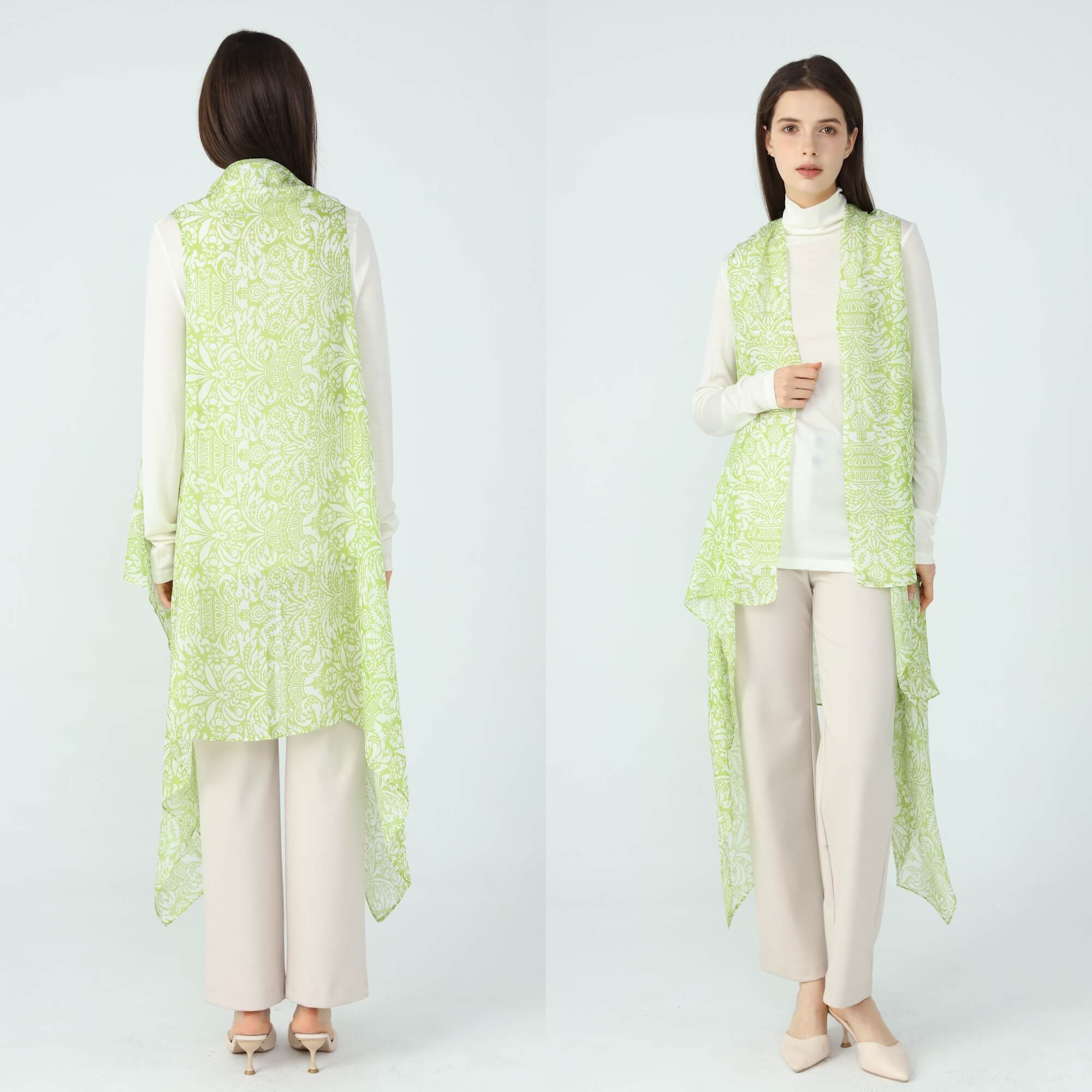 Silk Scarf Wrap Green Coral