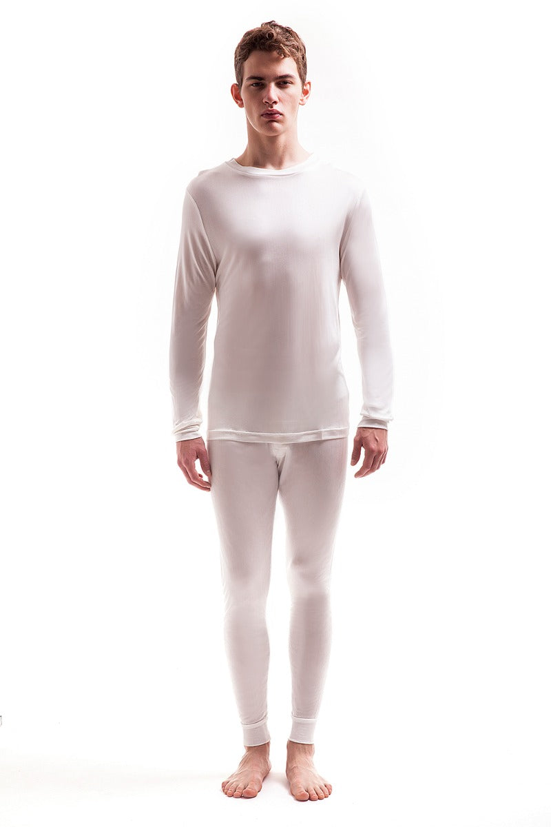 Men's Pure Silk Thermal Long Sleeves Top Ivory