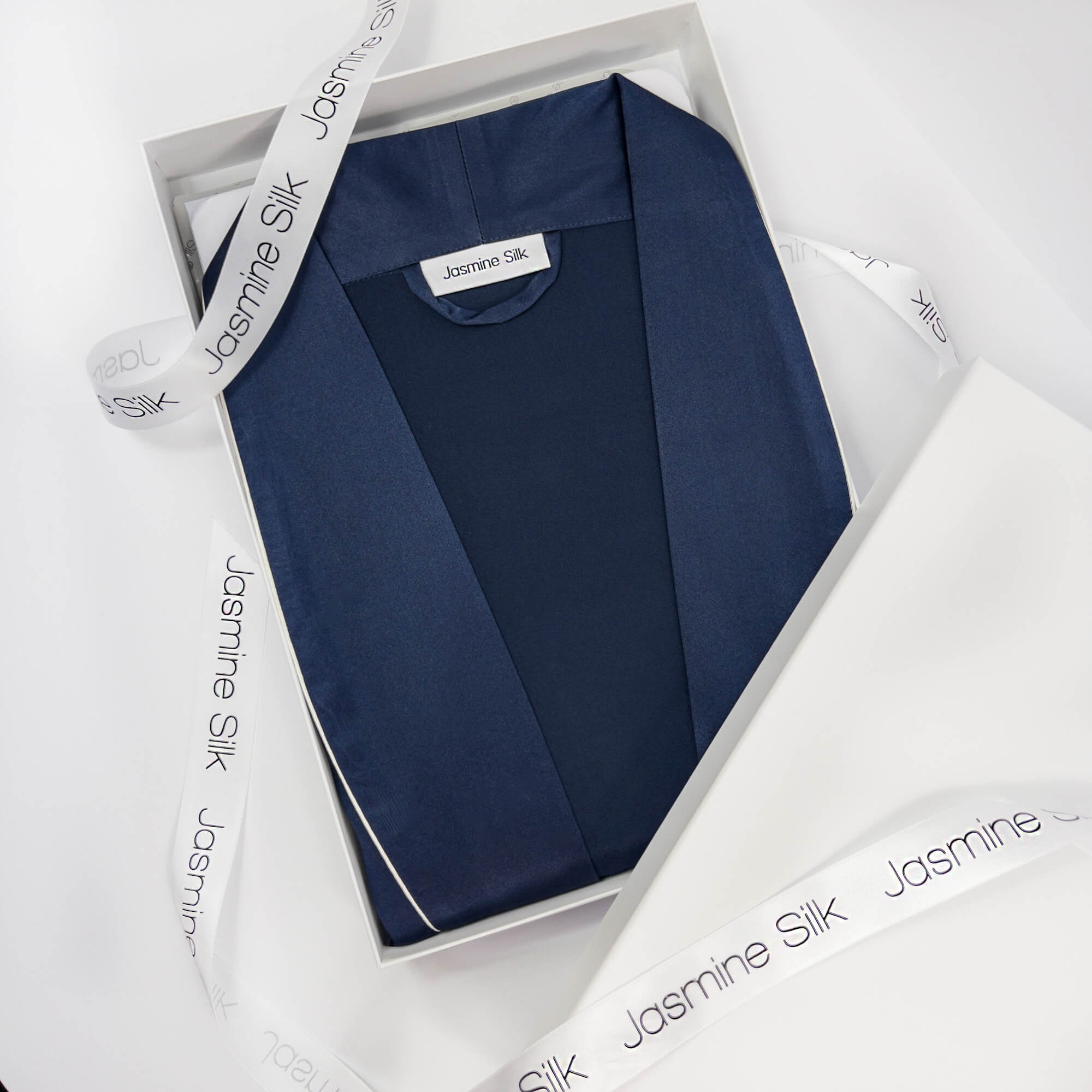 Woman's Navy Silk Dressing Gown