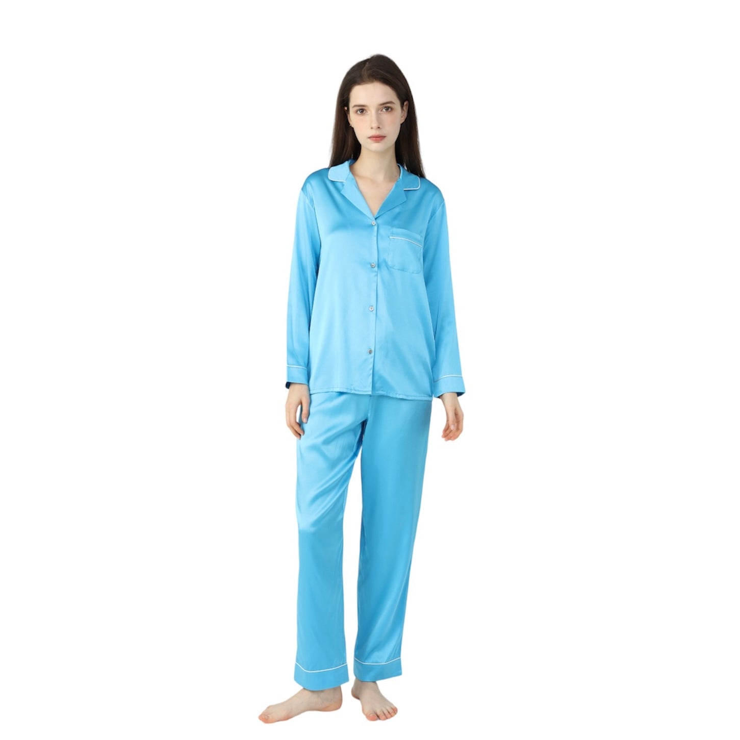 Ladies Pure Silk Blue Pyjamas