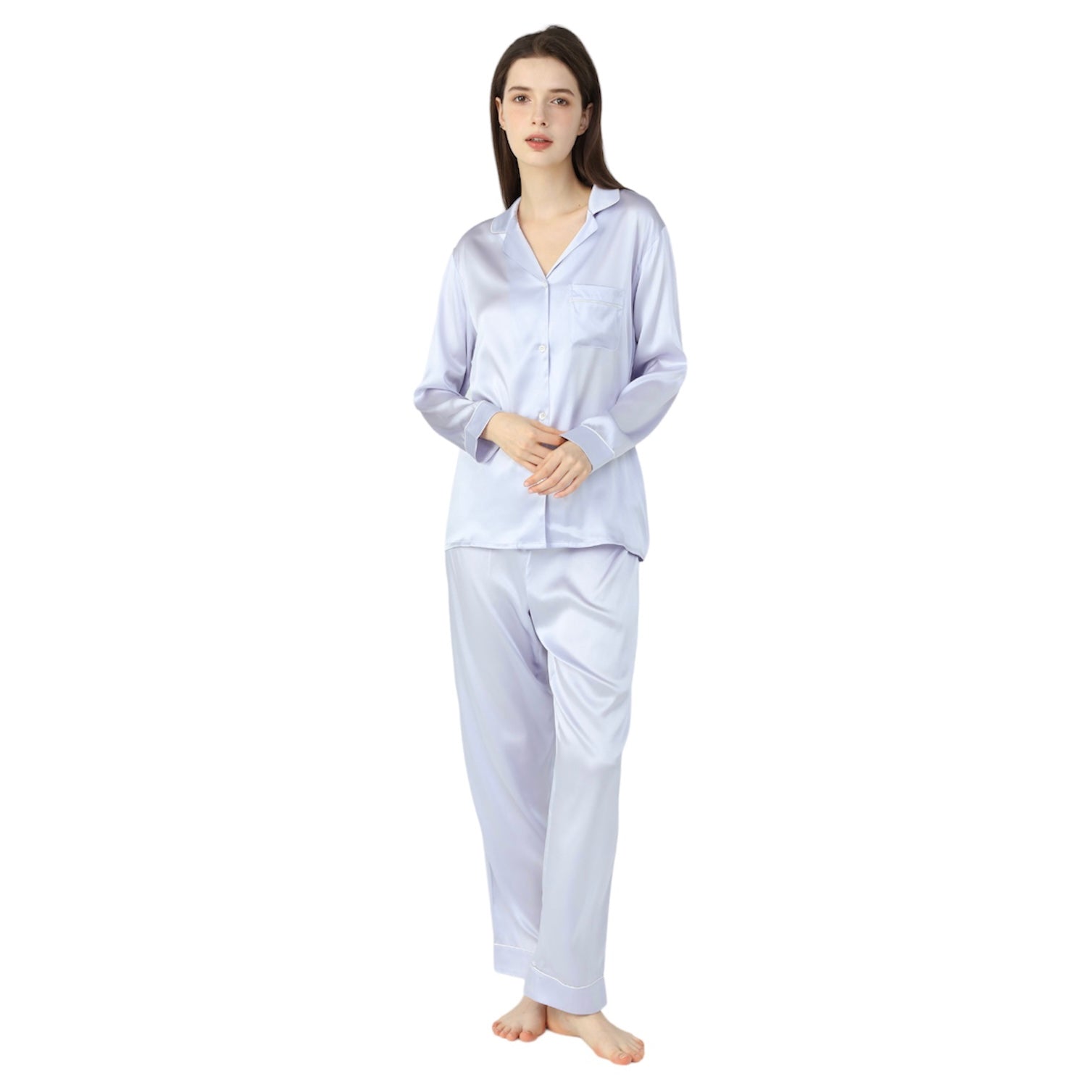 Ladies Pure Silk Silver Lilac Pyjamas