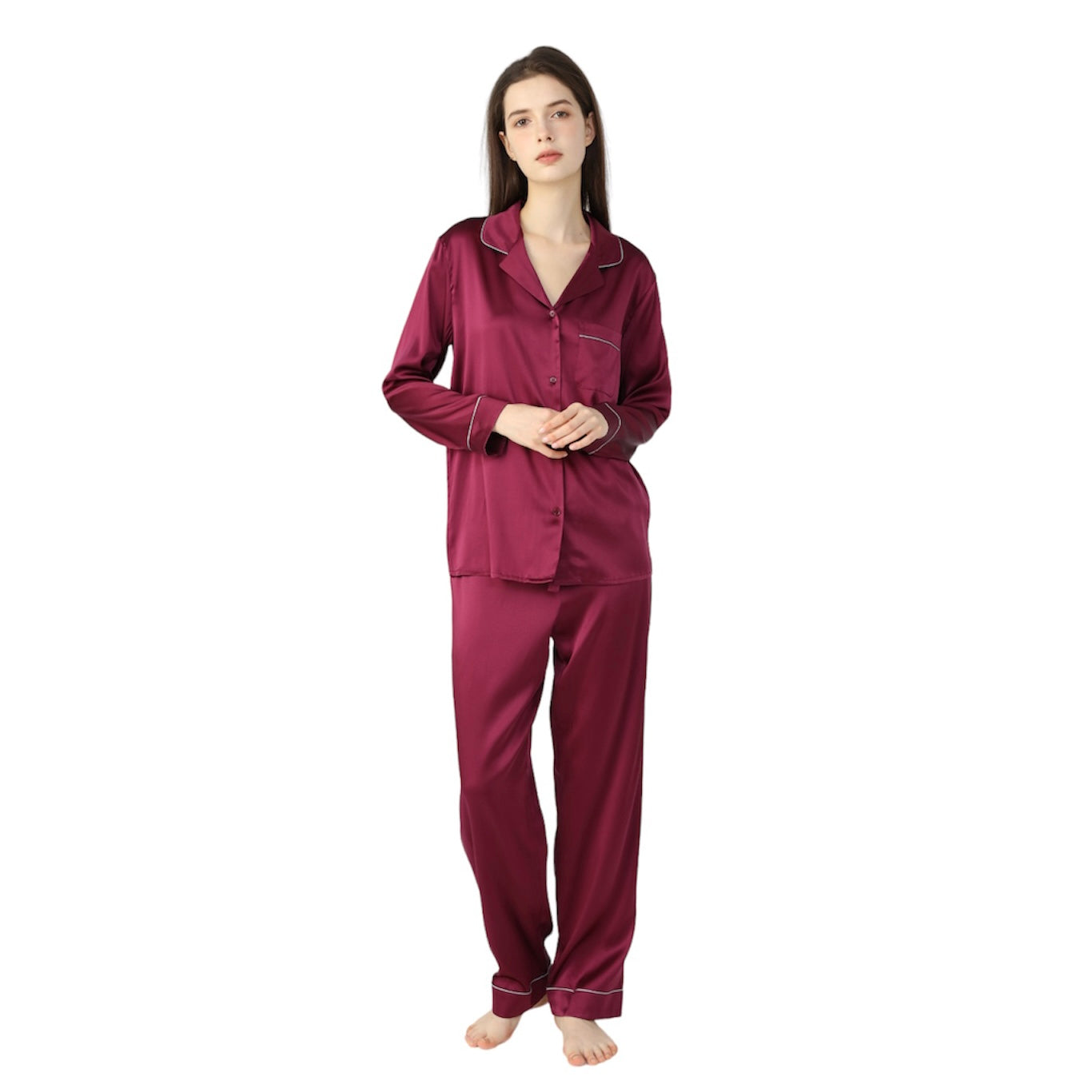 Ladies Pure Silk Burgundy Pyjamas
