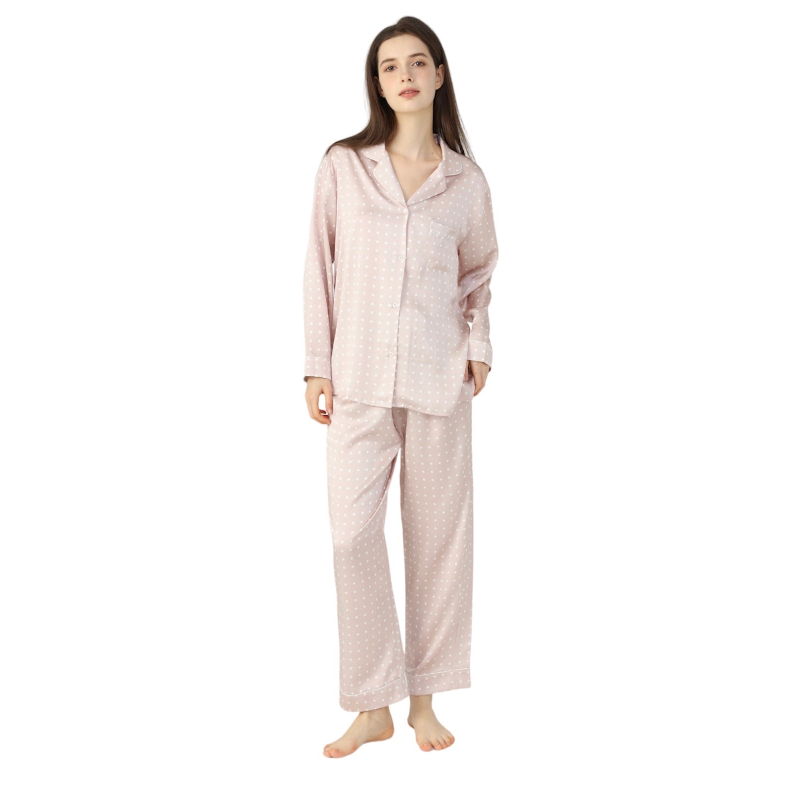 Ladies Pure Silk Pyjamas Nude Polkadot
