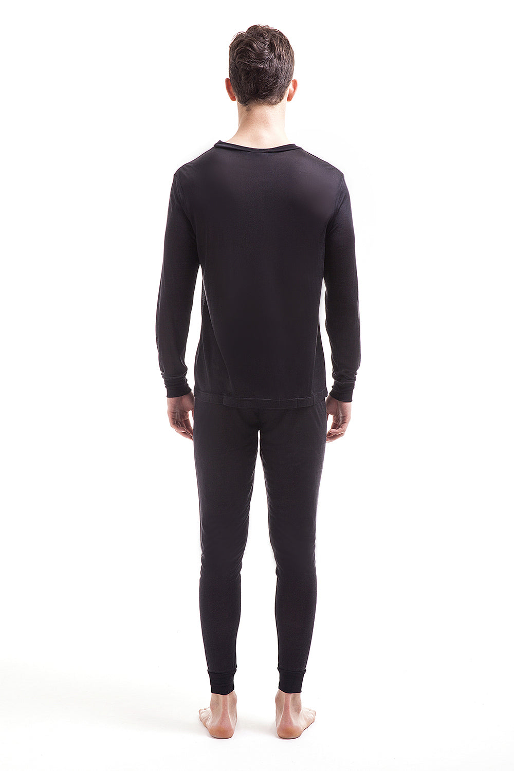 Mens Pure Silk Thermal Long Sleeved Top - Black