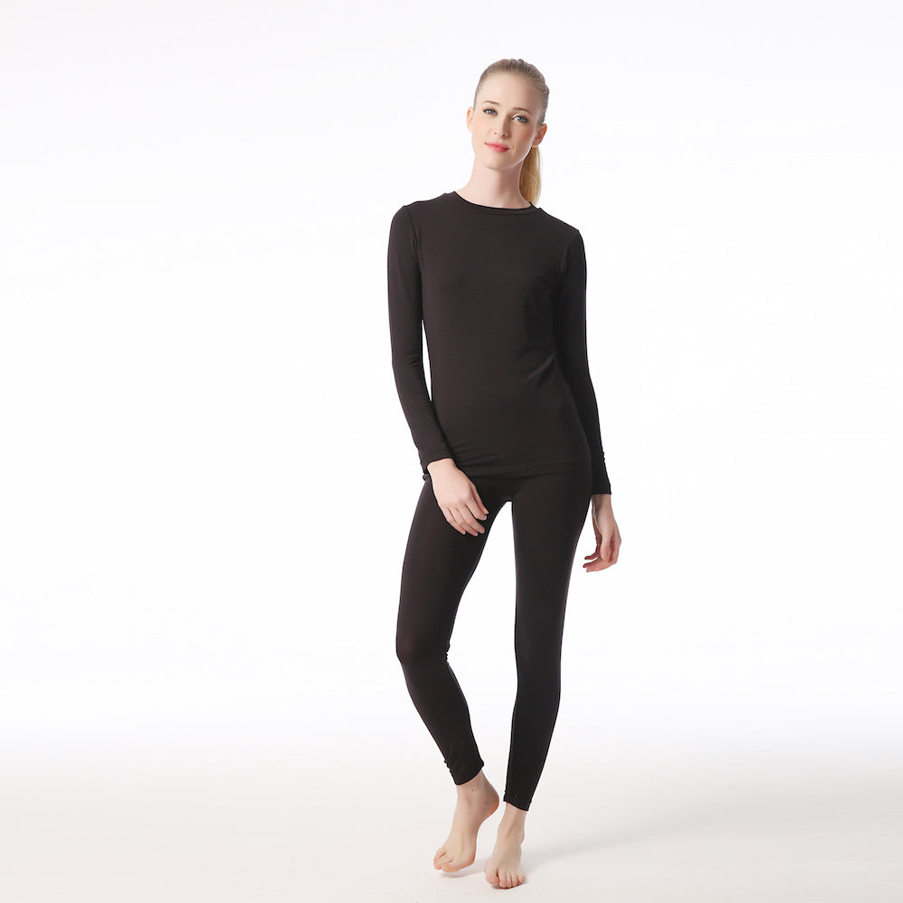 Ladies Modal Thermal Black Long Sleeve Top