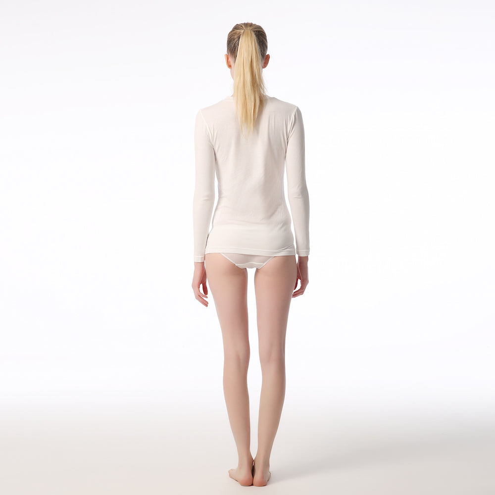 Ladies Modal Thermal Ivory Long Sleeve Top