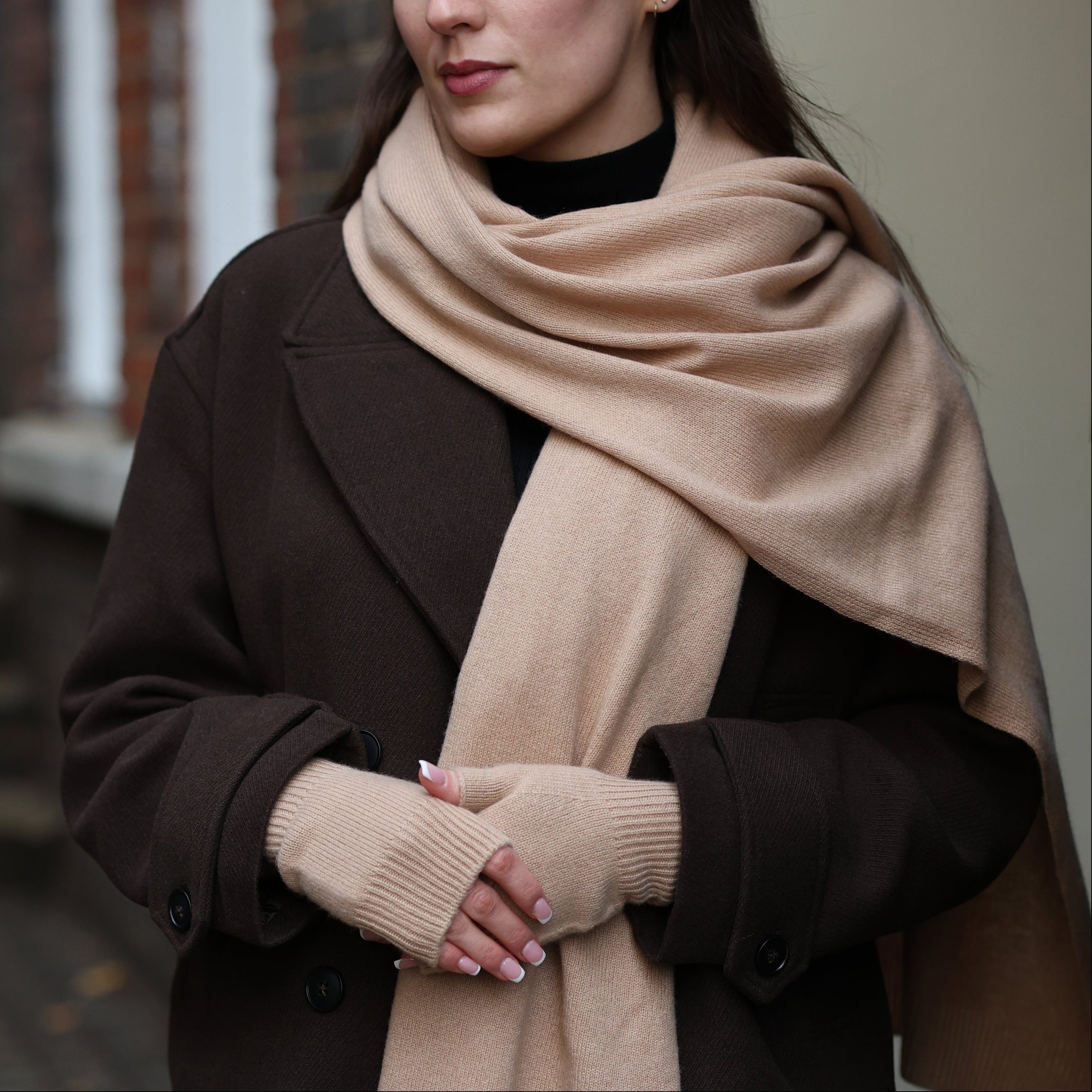 Fingerless Cashmere Gloves Camel