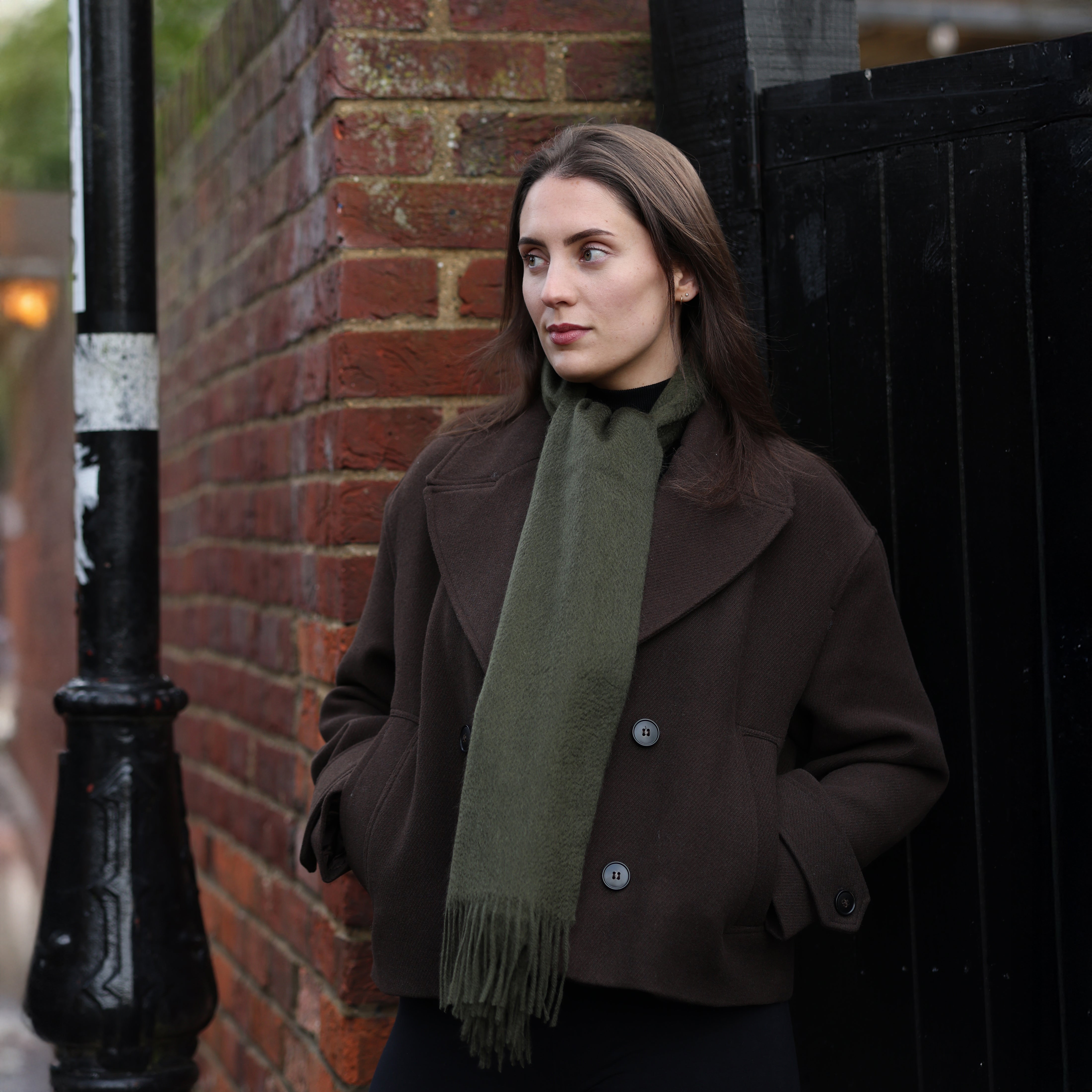 Cashmere Tassel Scarf Olive