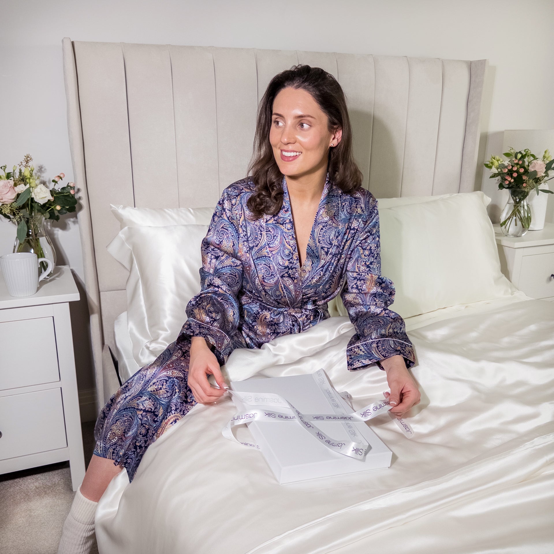 Women’s Liberty Great Missenden Navy Silk Dressing Gown