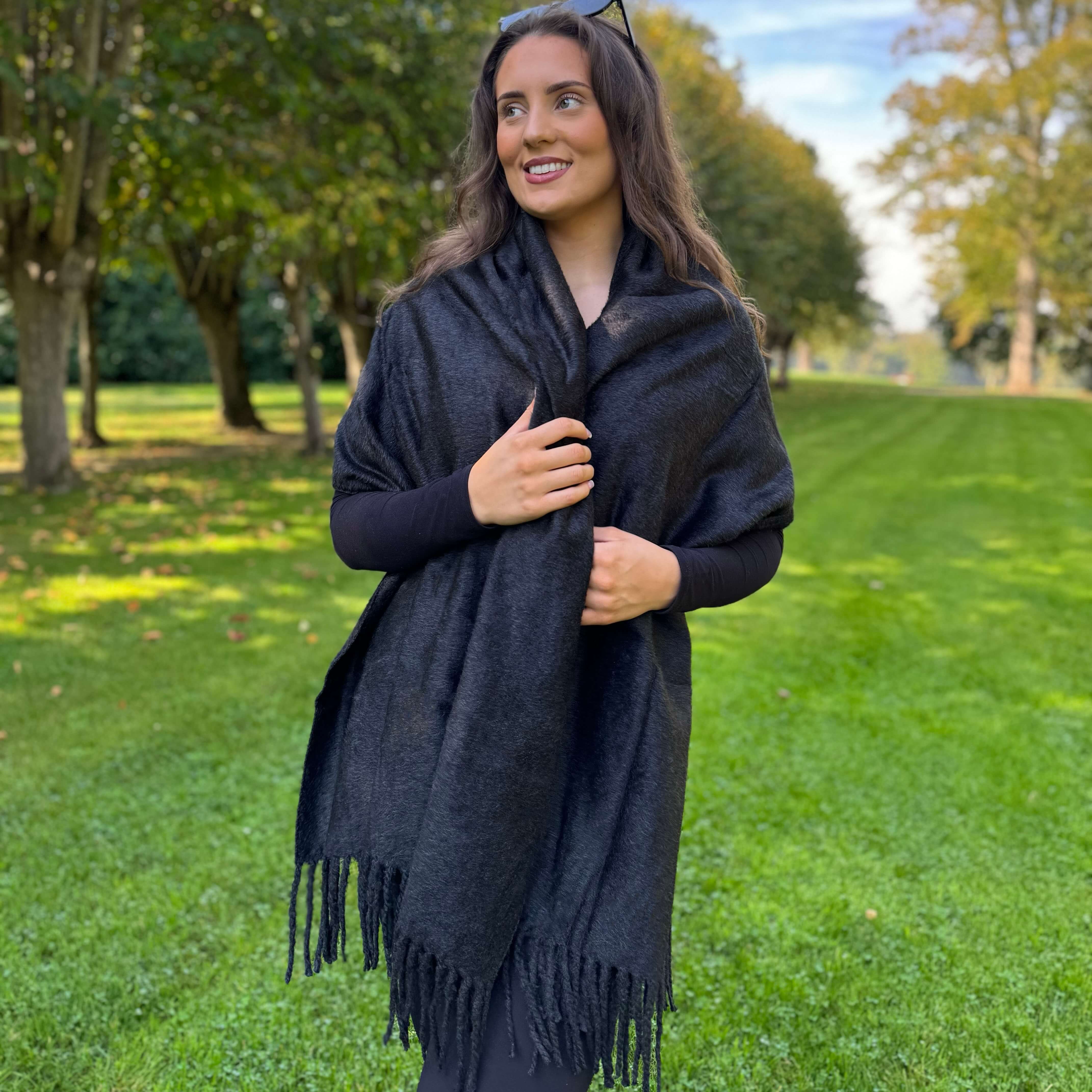 Silk Shawl Throw Black
