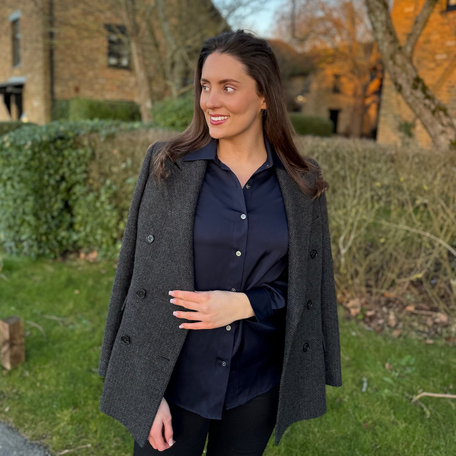 Ladies Navy Silk Blouse
