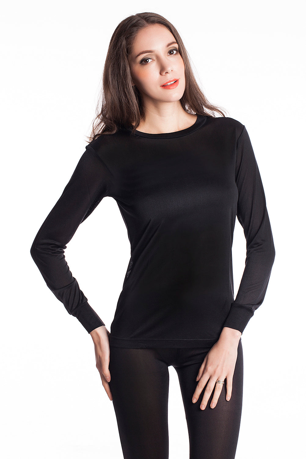 Ladies Pure Silk Black Thermal Top