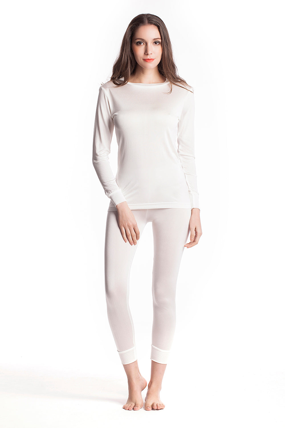 Ladies Pure Silk Ivory Thermal Top
