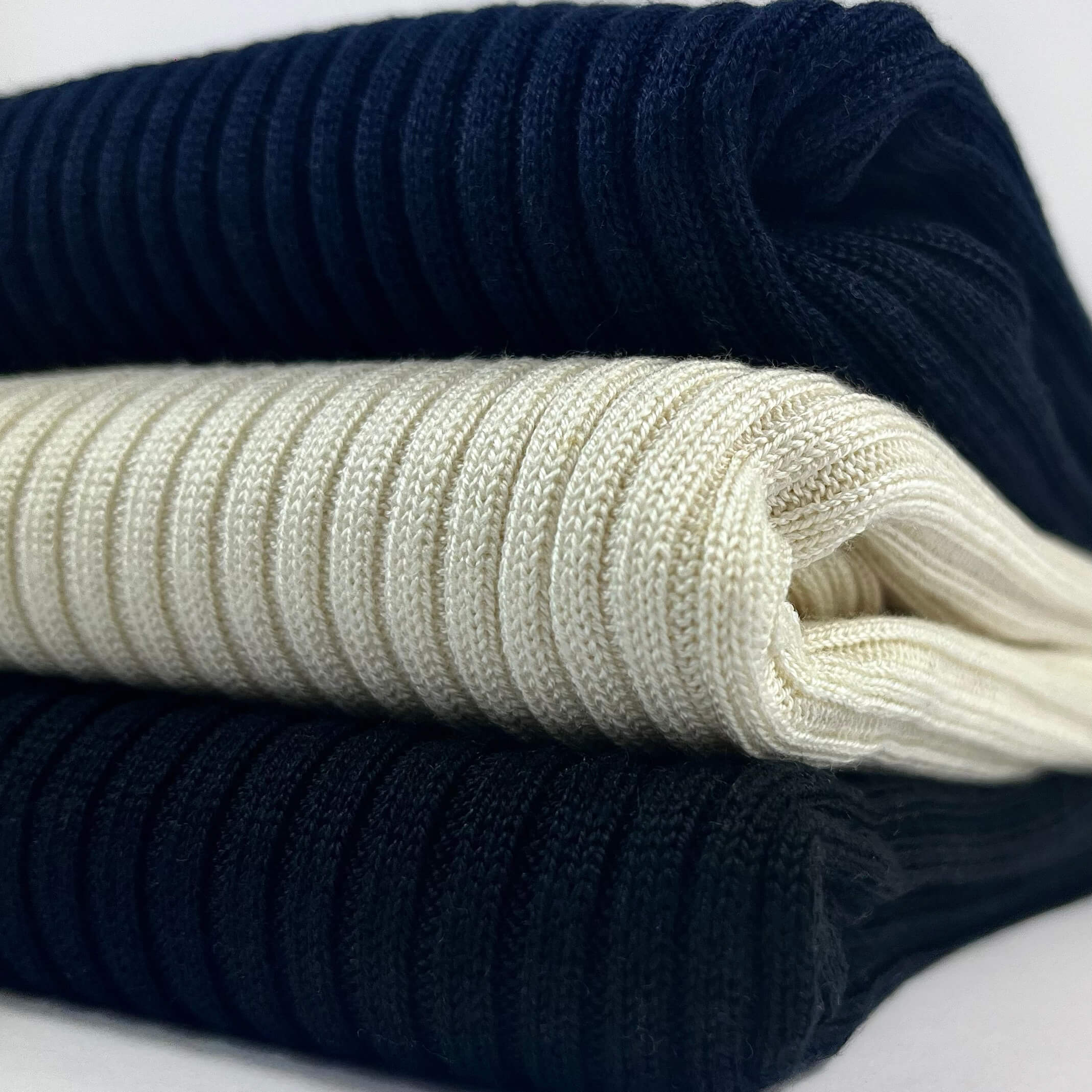 Ladies Silk Ribbed Turtle Neck Top - Navy