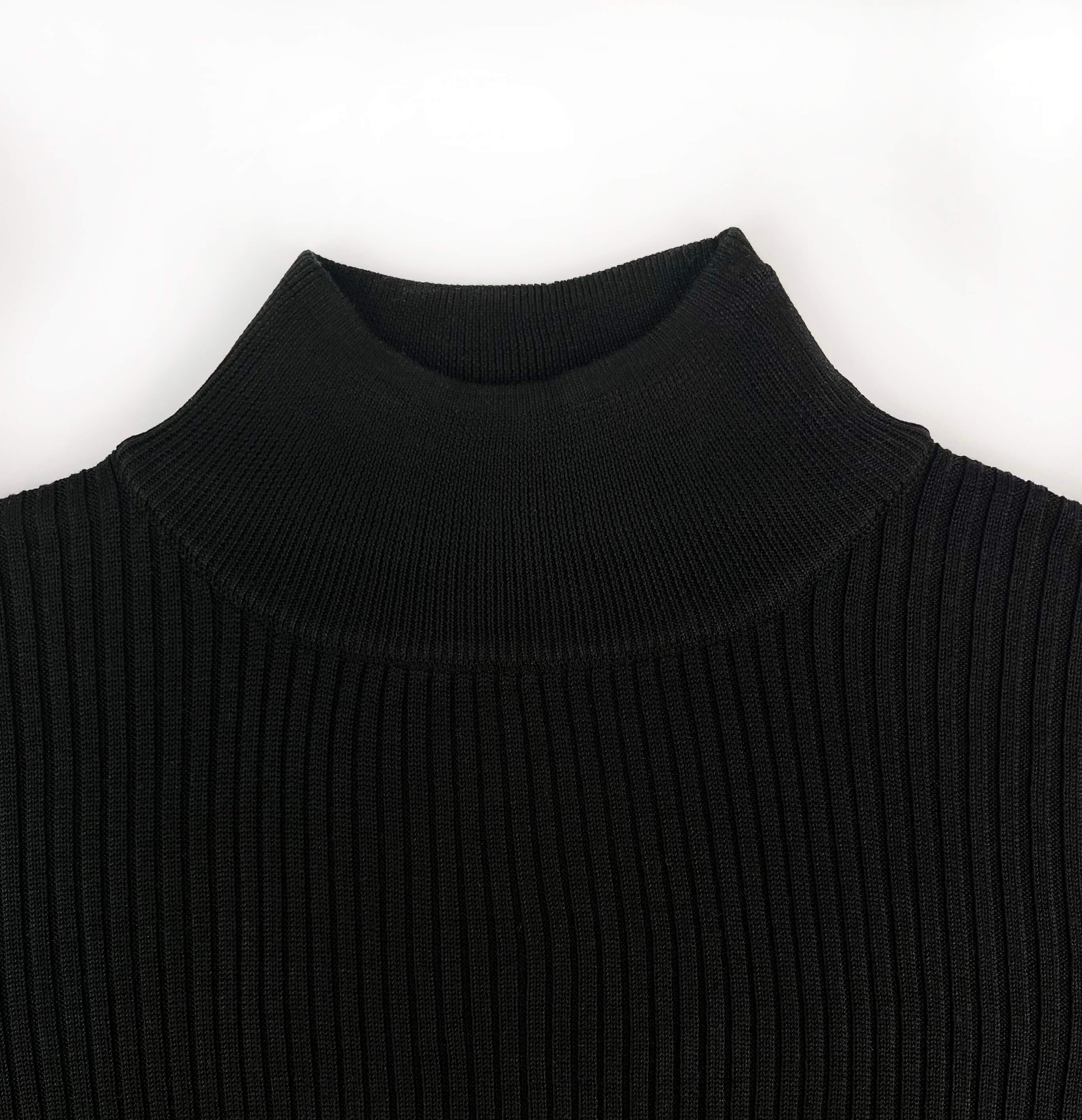 Ladies Silk Ribbed Turtle Neck Top - Black
