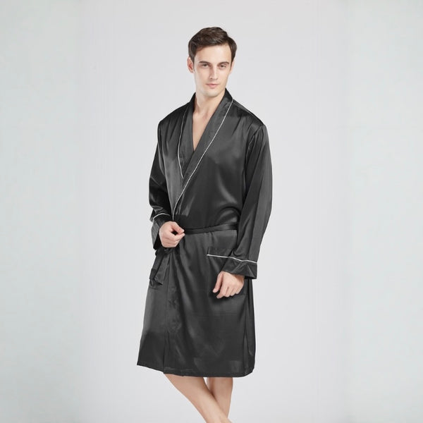black silk dressing gown mens Men's Dressing Gown Woburn Silk Satin Black