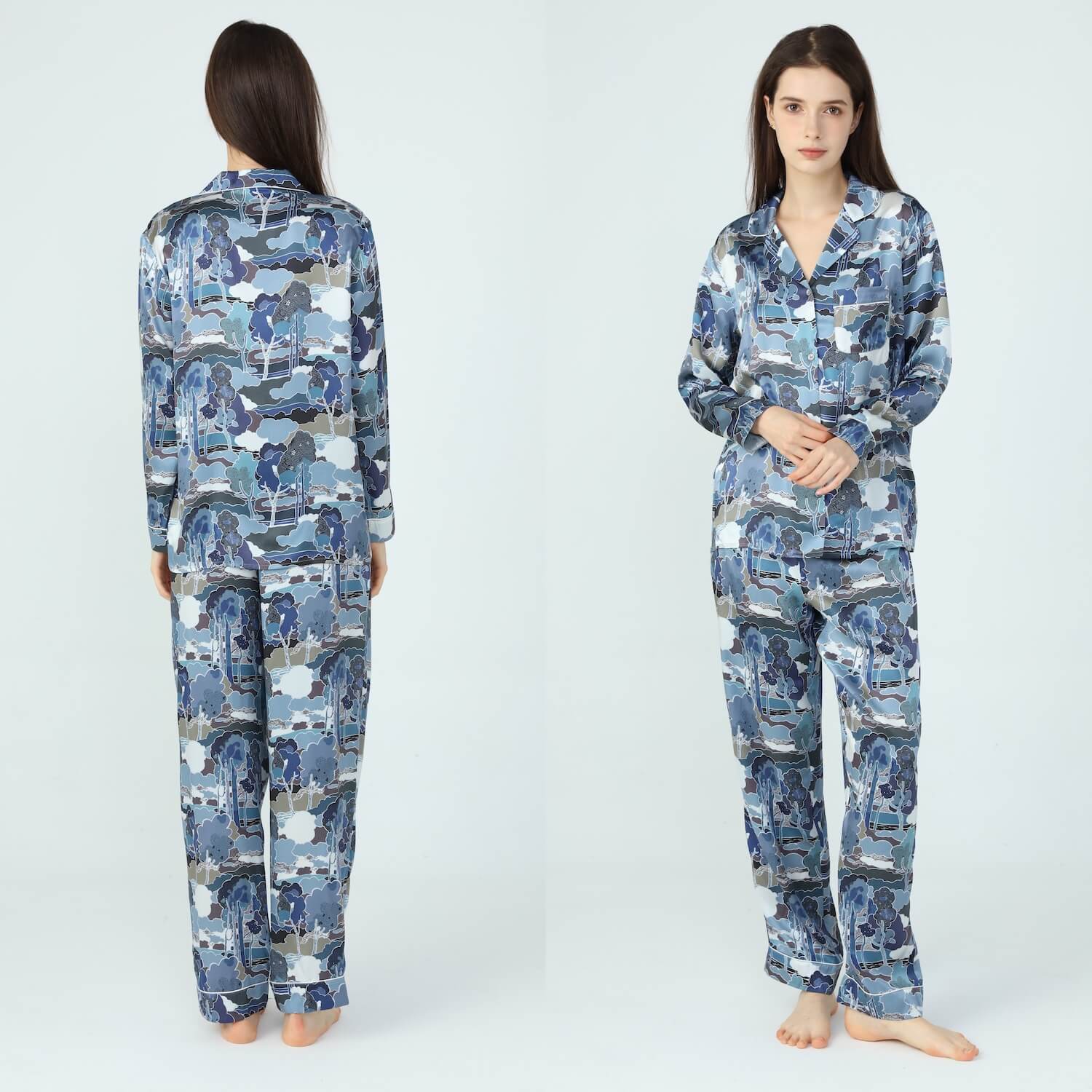 Women’s Liberty Prospect Road Navy Silk Pyjamas