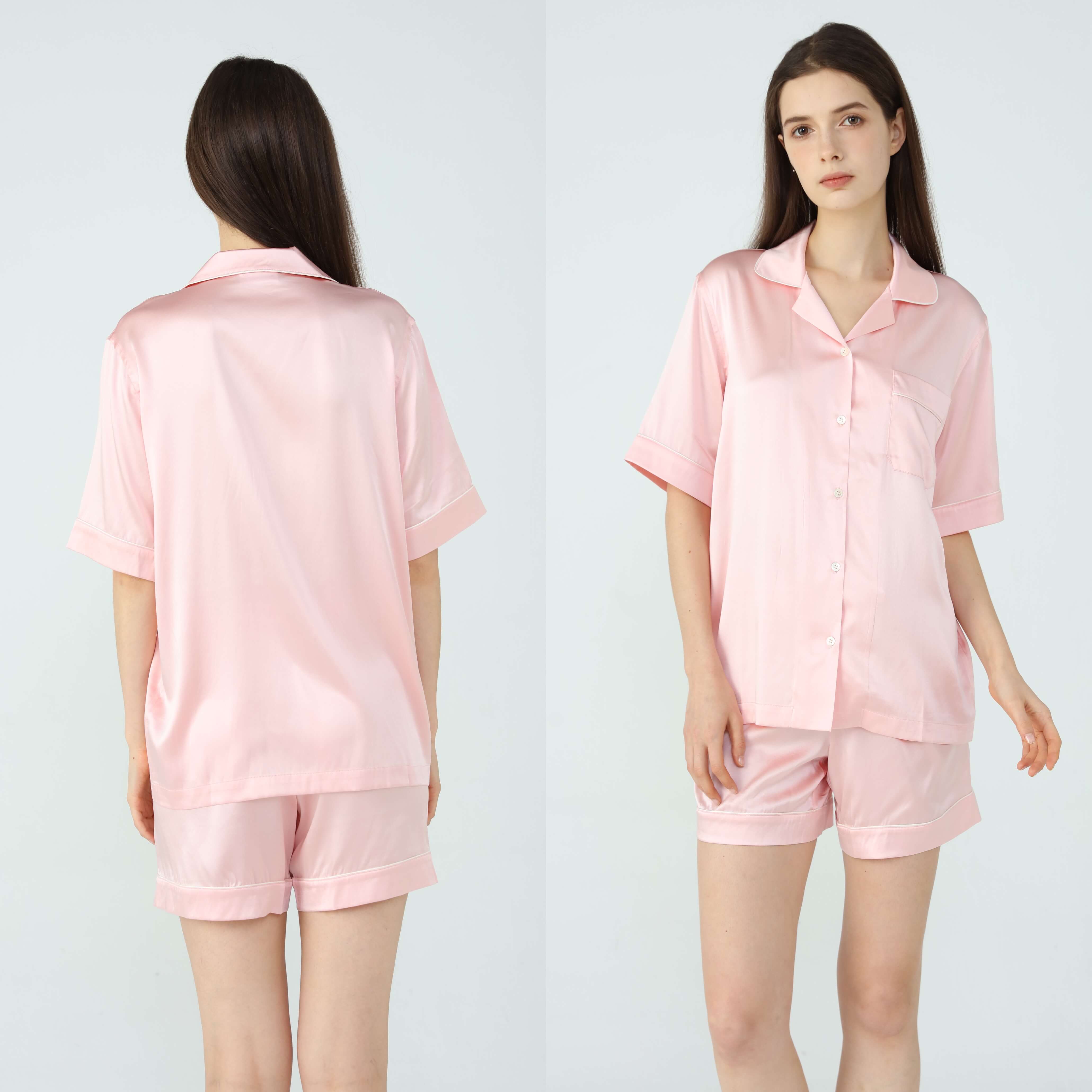 Womens Silk Short Pyjamas Set Blush