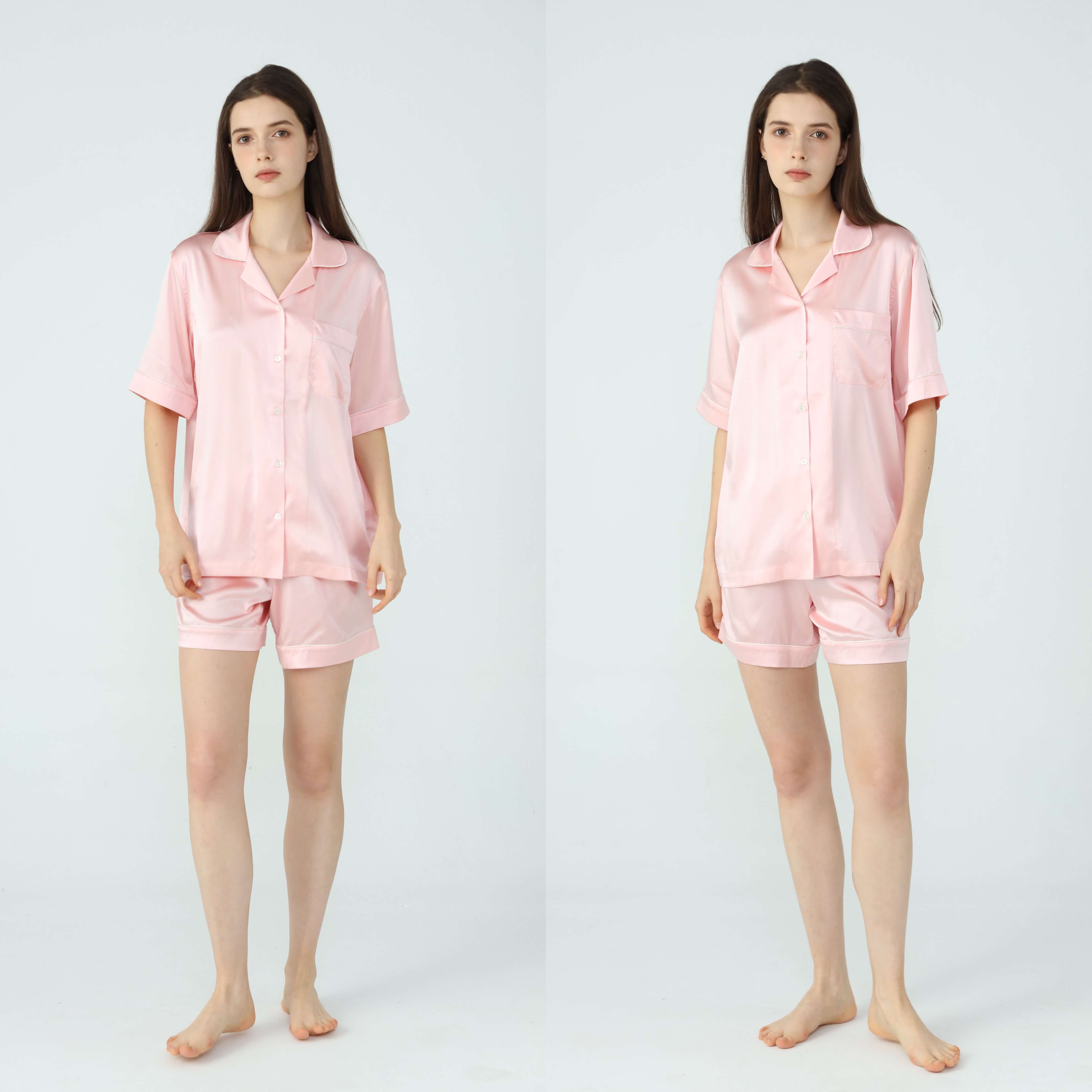 Womens Silk Short Pyjamas Set Blush
