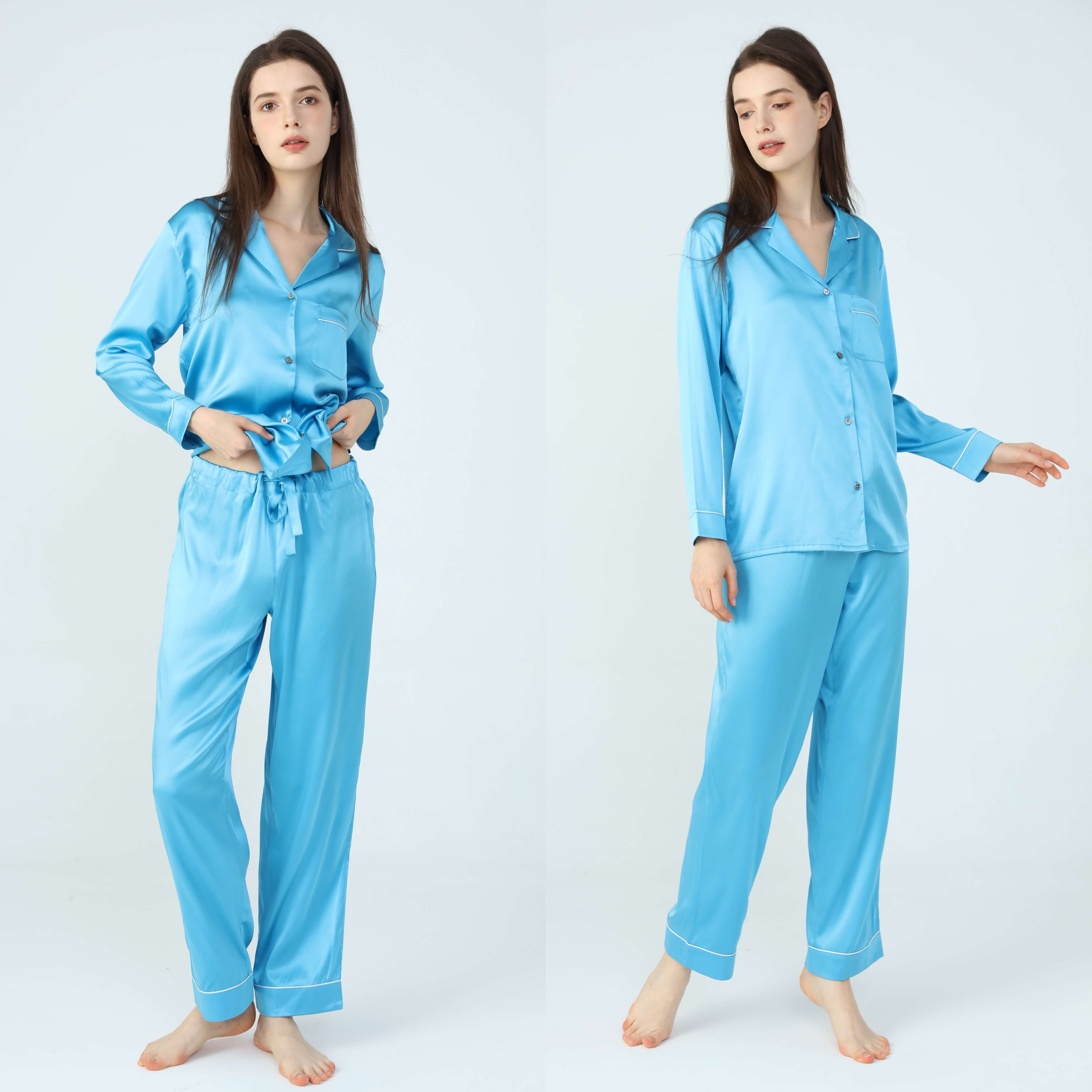 Ladies Pure Silk Blue Pyjamas