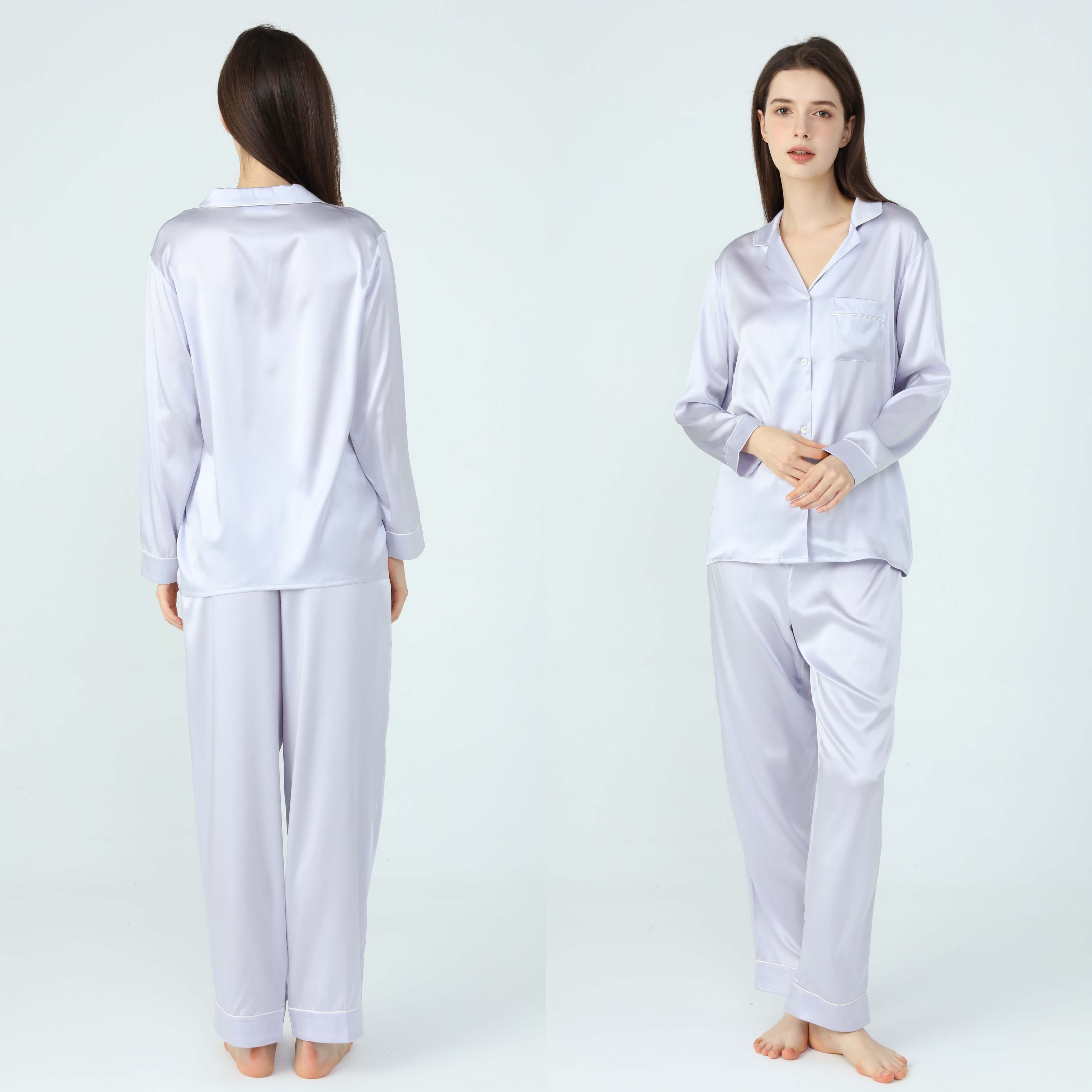 Ladies Pure Silk Silver Lilac Pyjamas