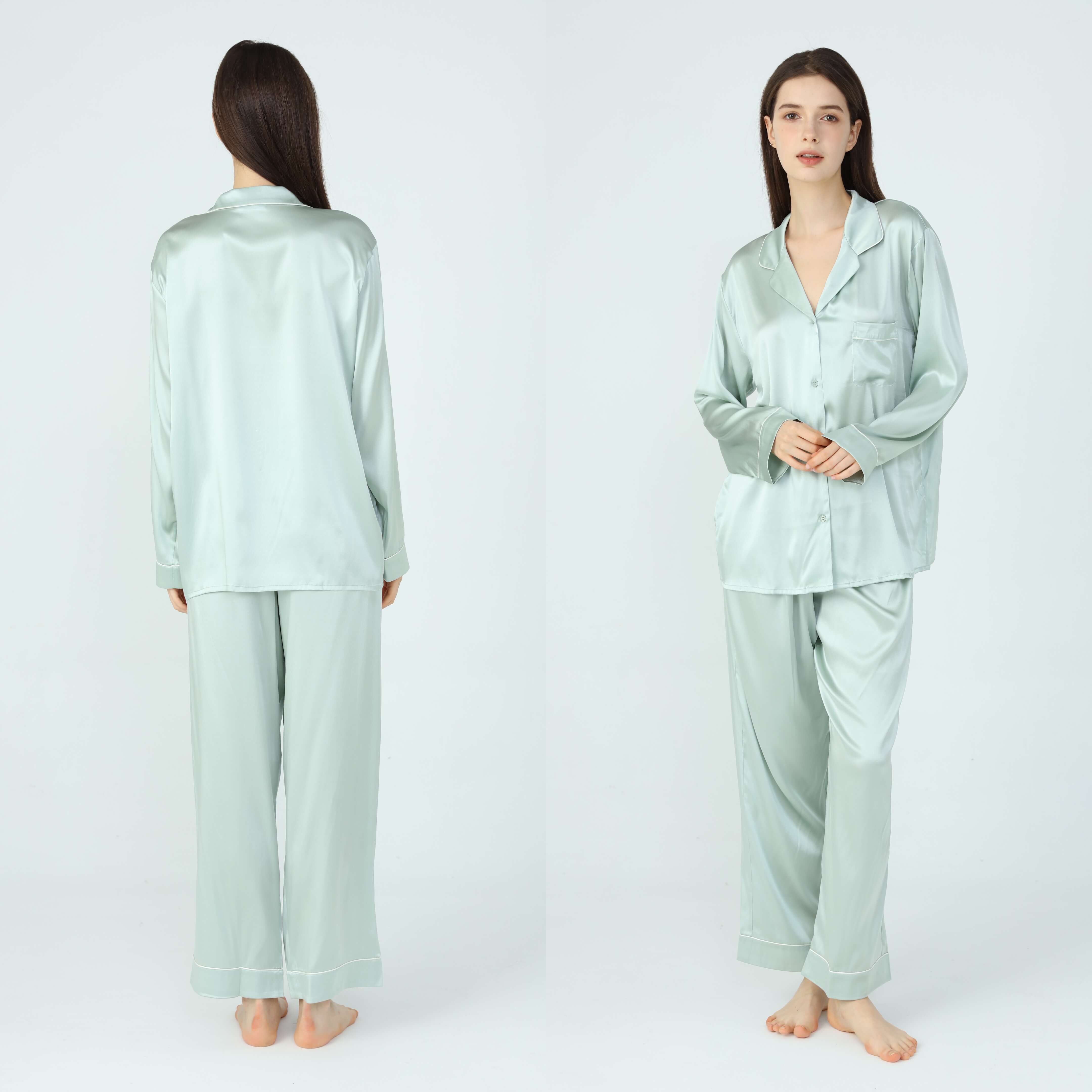 Ladies Pure Silk Pyjamas Duck egg
