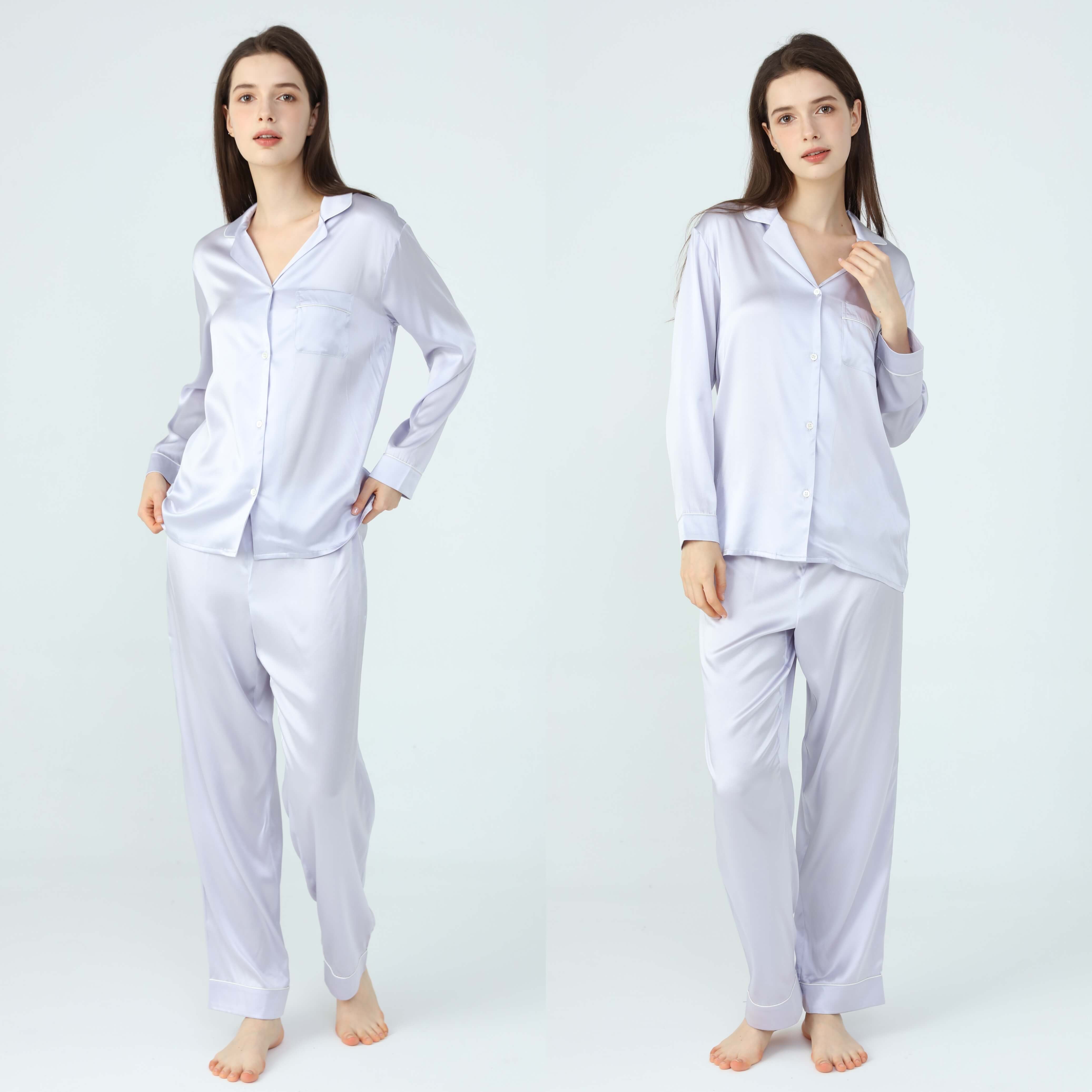 Ladies Pure Silk Silver Lilac Pyjamas