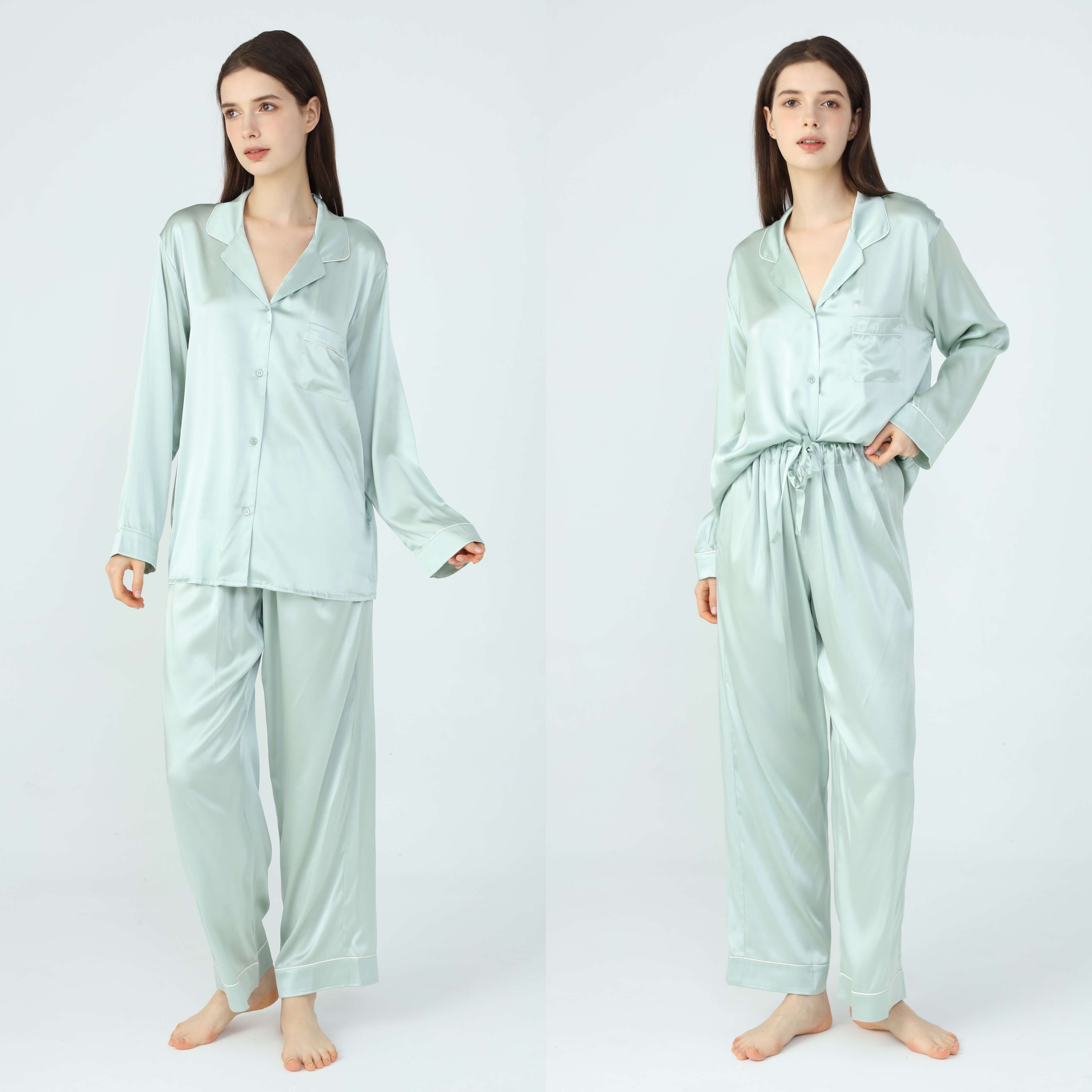 Ladies Pure Silk Pyjamas Duck egg
