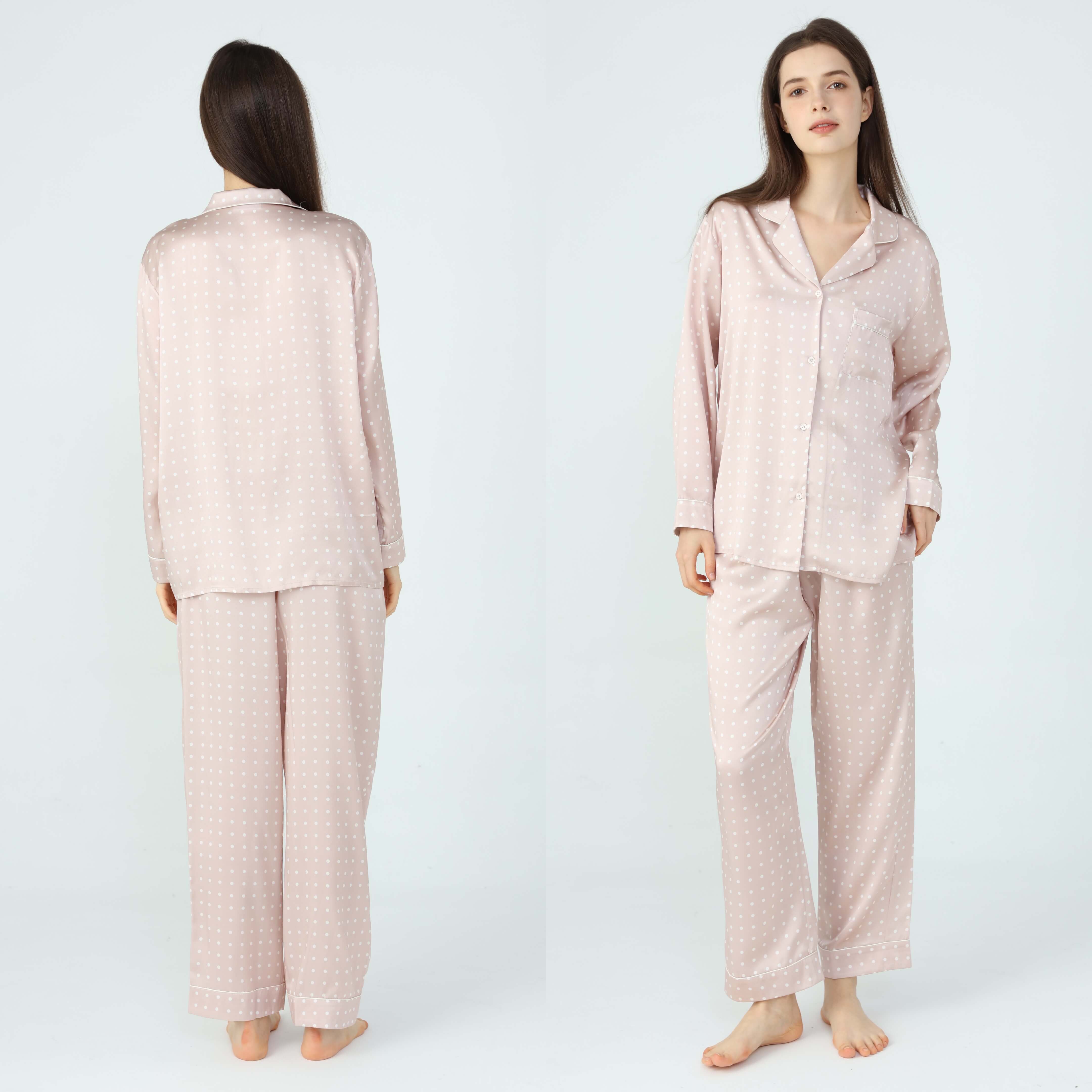 Ladies Pure Silk Pyjamas Nude Polkadot