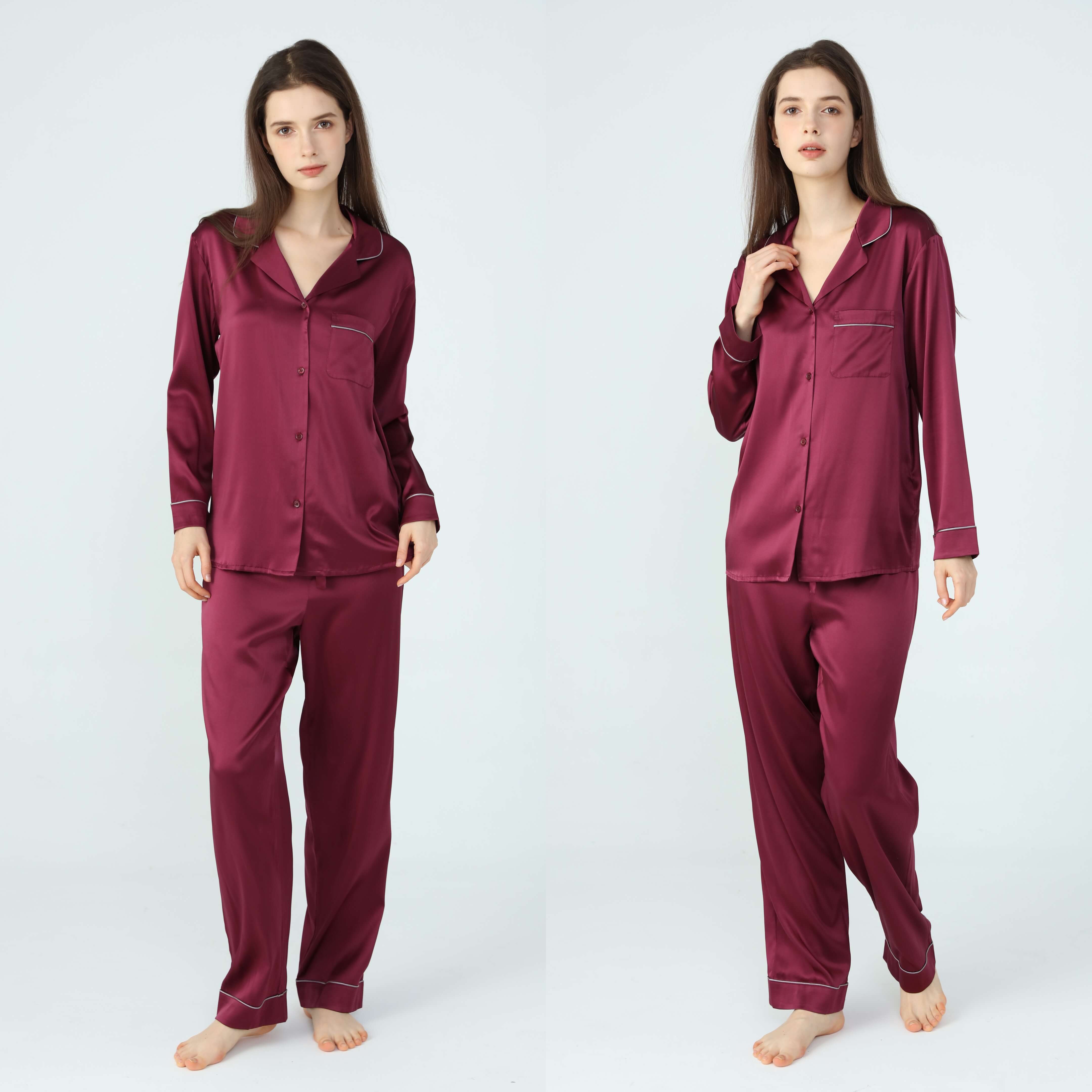 Ladies Pure Silk Burgundy Pyjamas