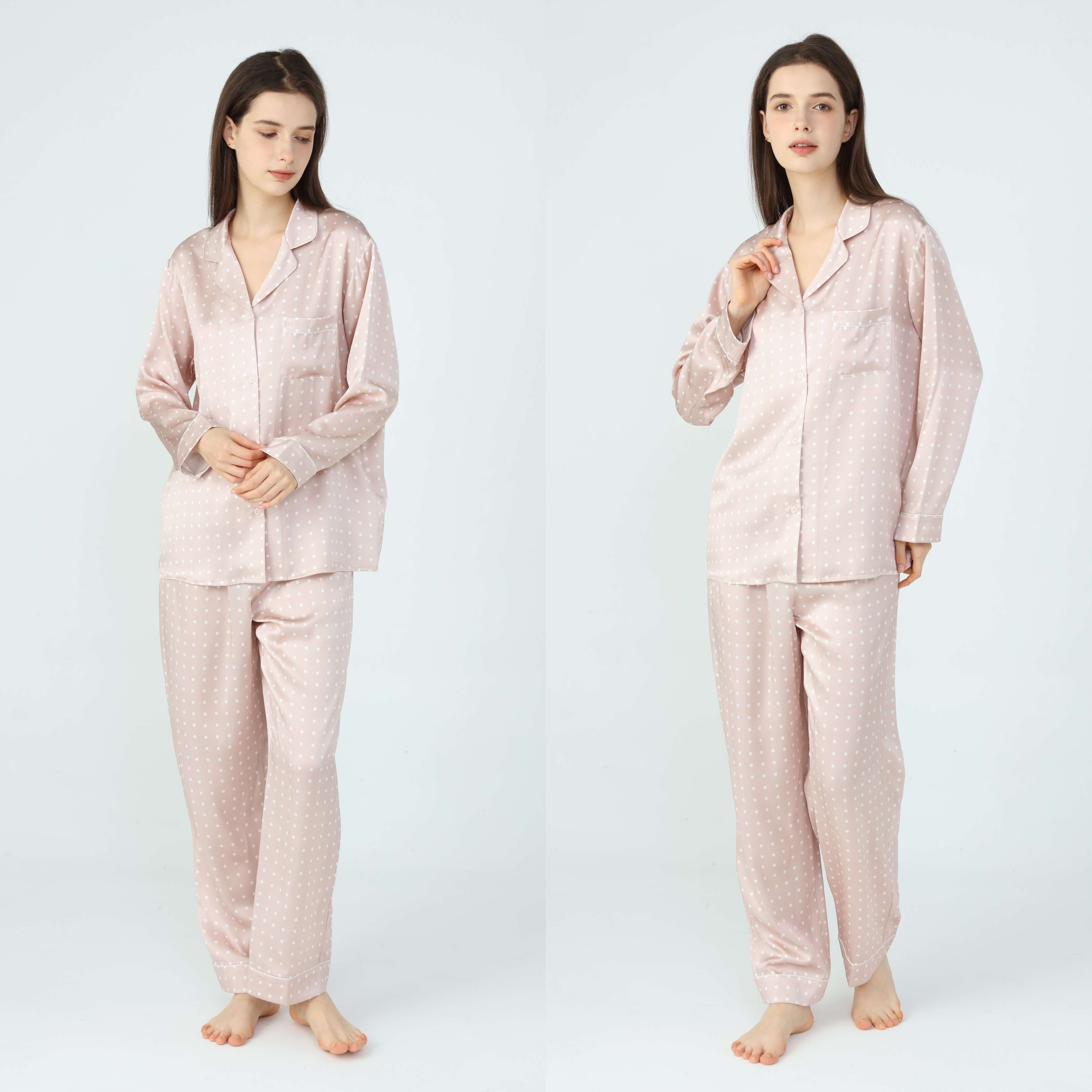Ladies Pure Silk Pyjamas Nude Polkadot
