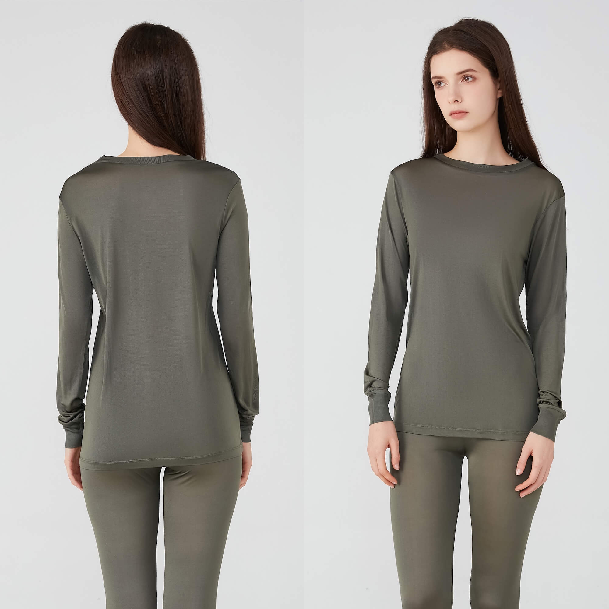 Ladies Pure Silk Khaki Thermal Top