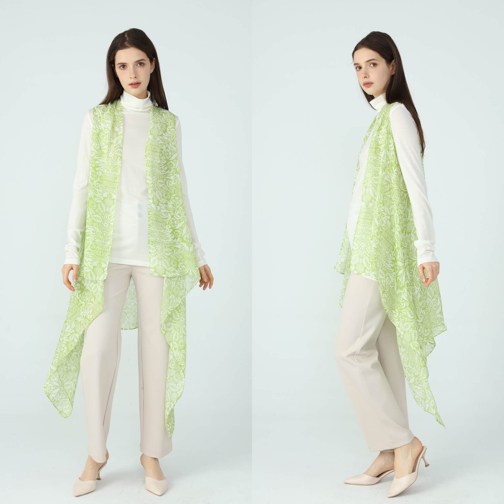 Silk Scarf Wrap Green Coral