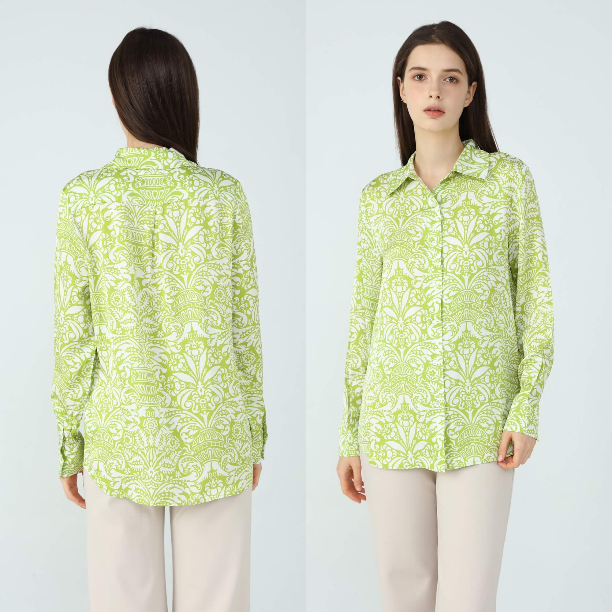 Womens Silk Blouse Green Coral