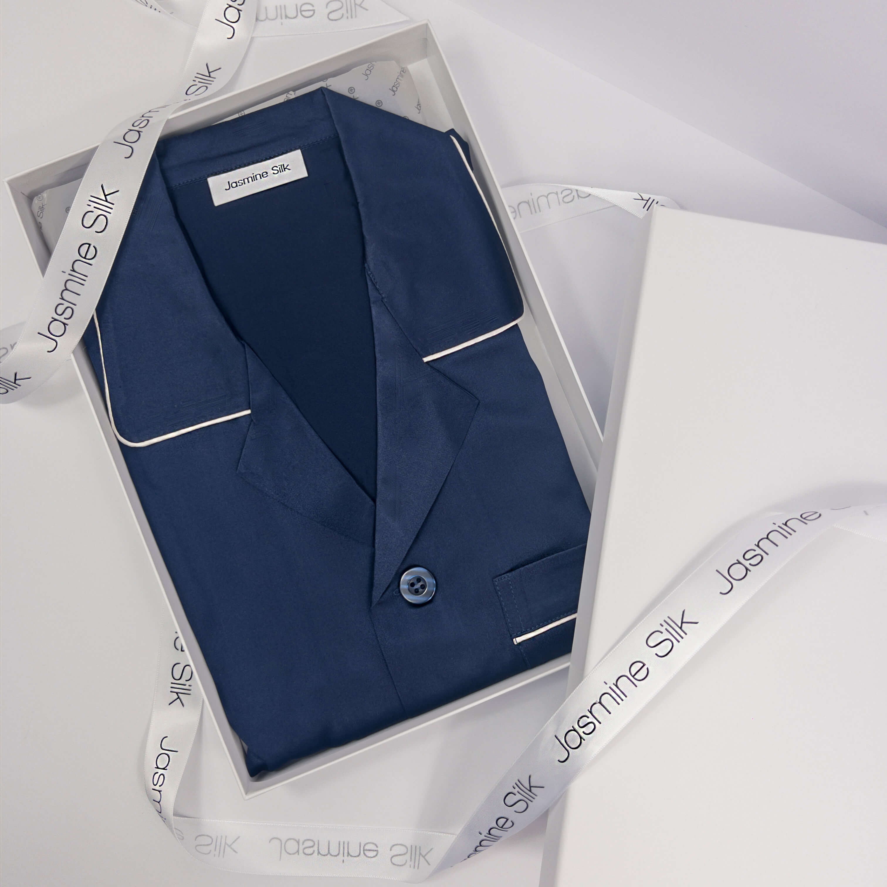 Mens Navy Pure Silk Pyjamas
